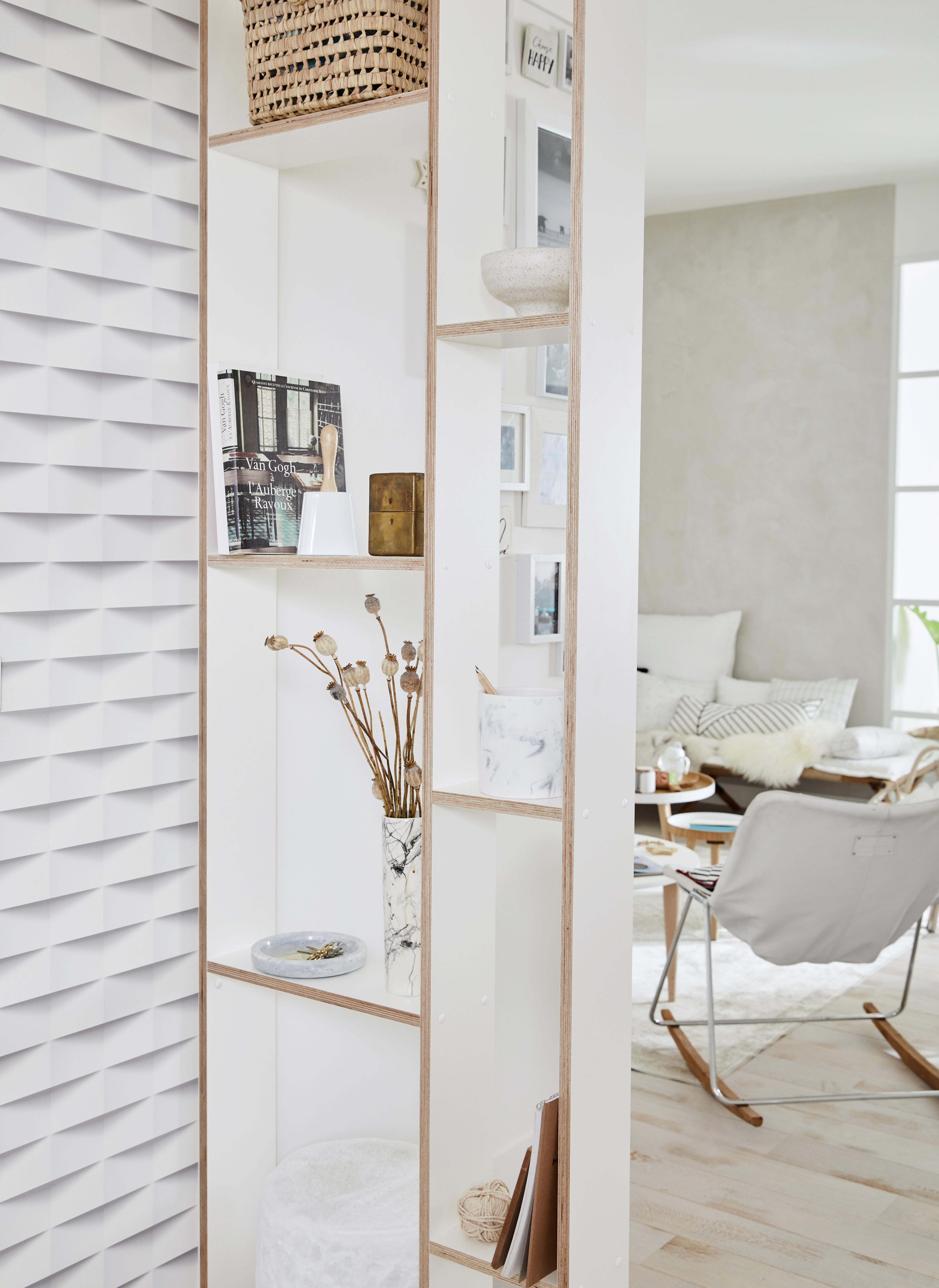 Papier peint vinyle sur intissé 3D Origami blanc - 5