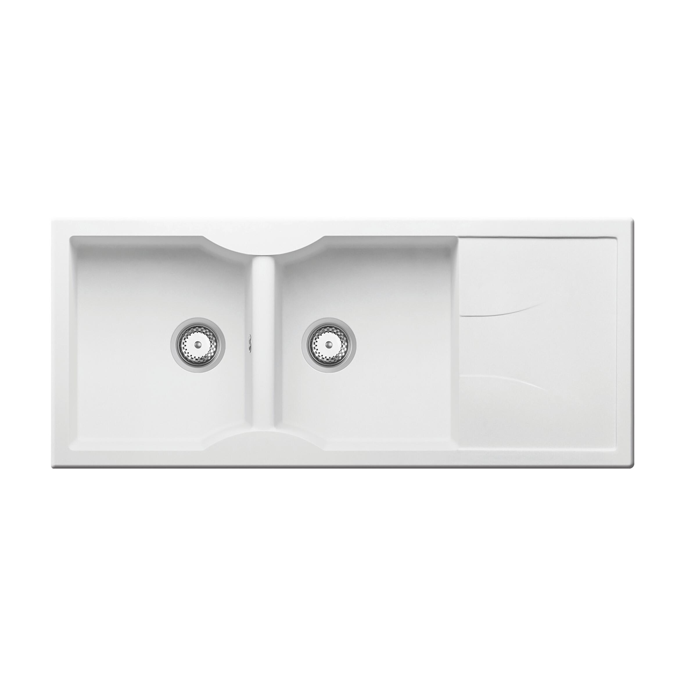 Lavello Da Incasso In Granito Prime 116 Bianco - 2 Vasche Con Gocciolatoio 116x50cm - Foto 4