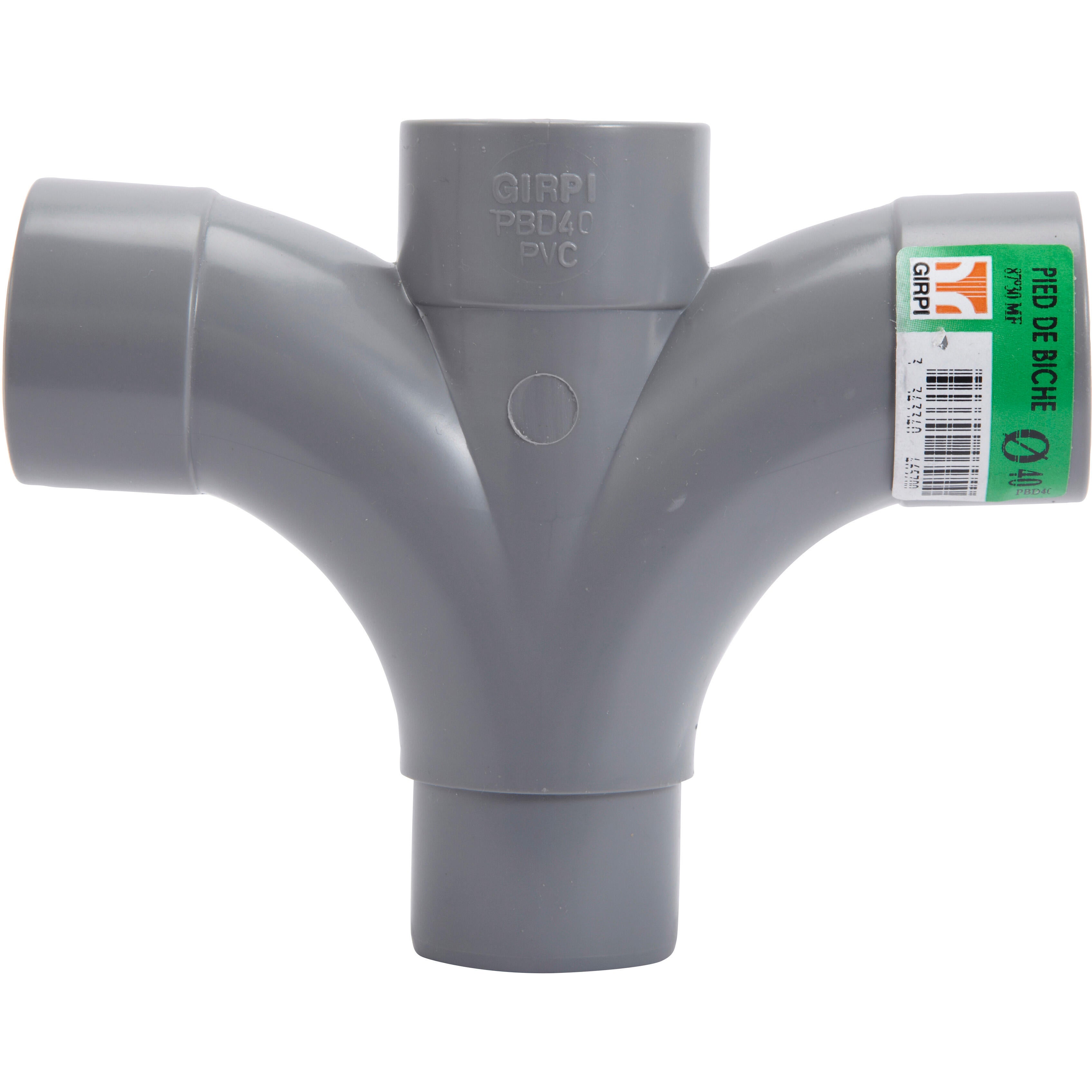 Té Pied-de-biche 87°30 double PVC à coller, femelle / mâle, D.40 - 2