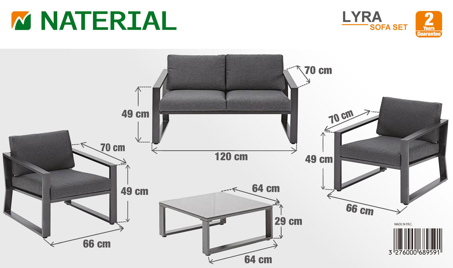 Salon de jardin Lyra gris NATERIAL, 4 personnes - 9
