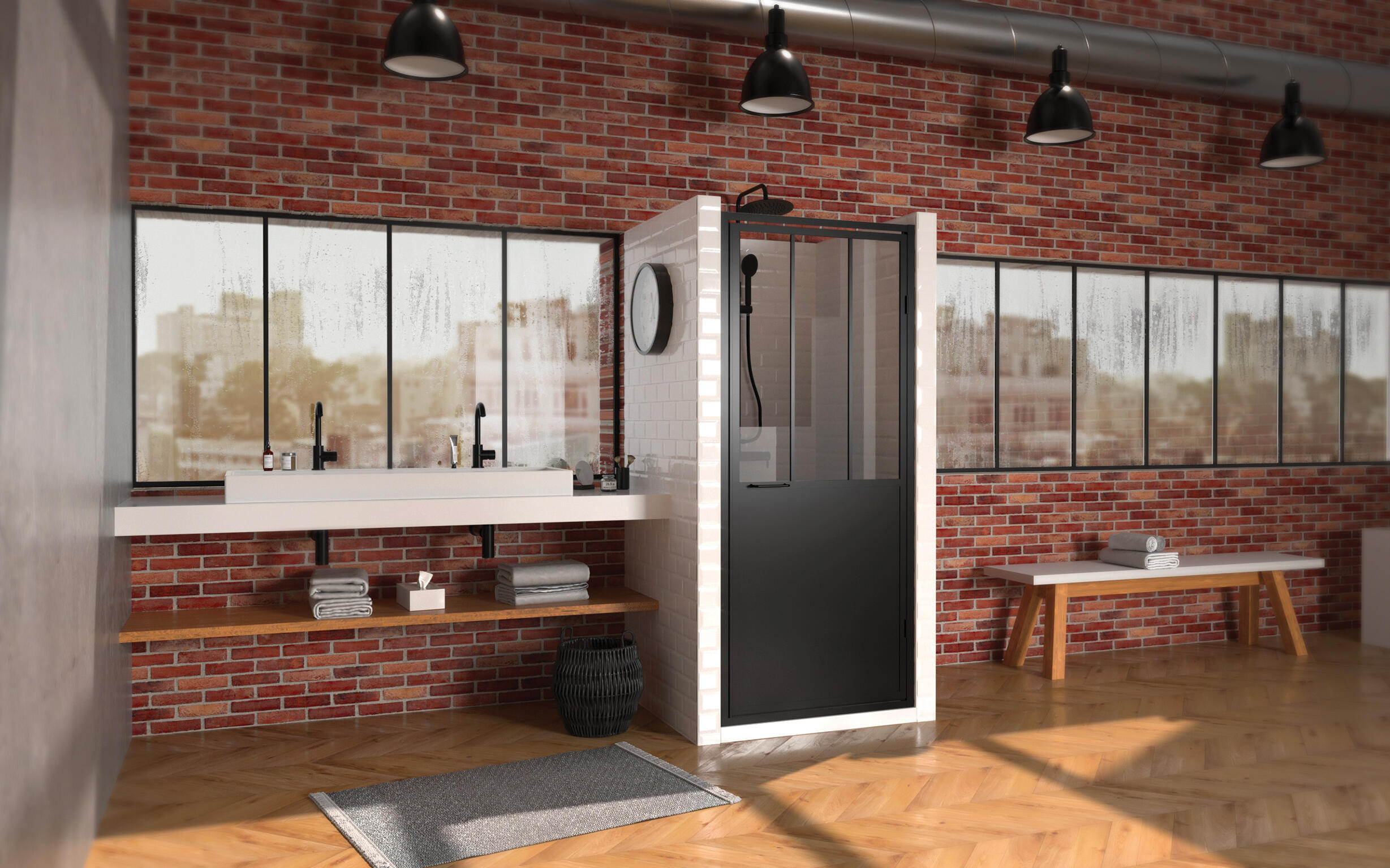 Porte de douche industrielle pivotante transparent, noir 90 cm, Artelo - 2