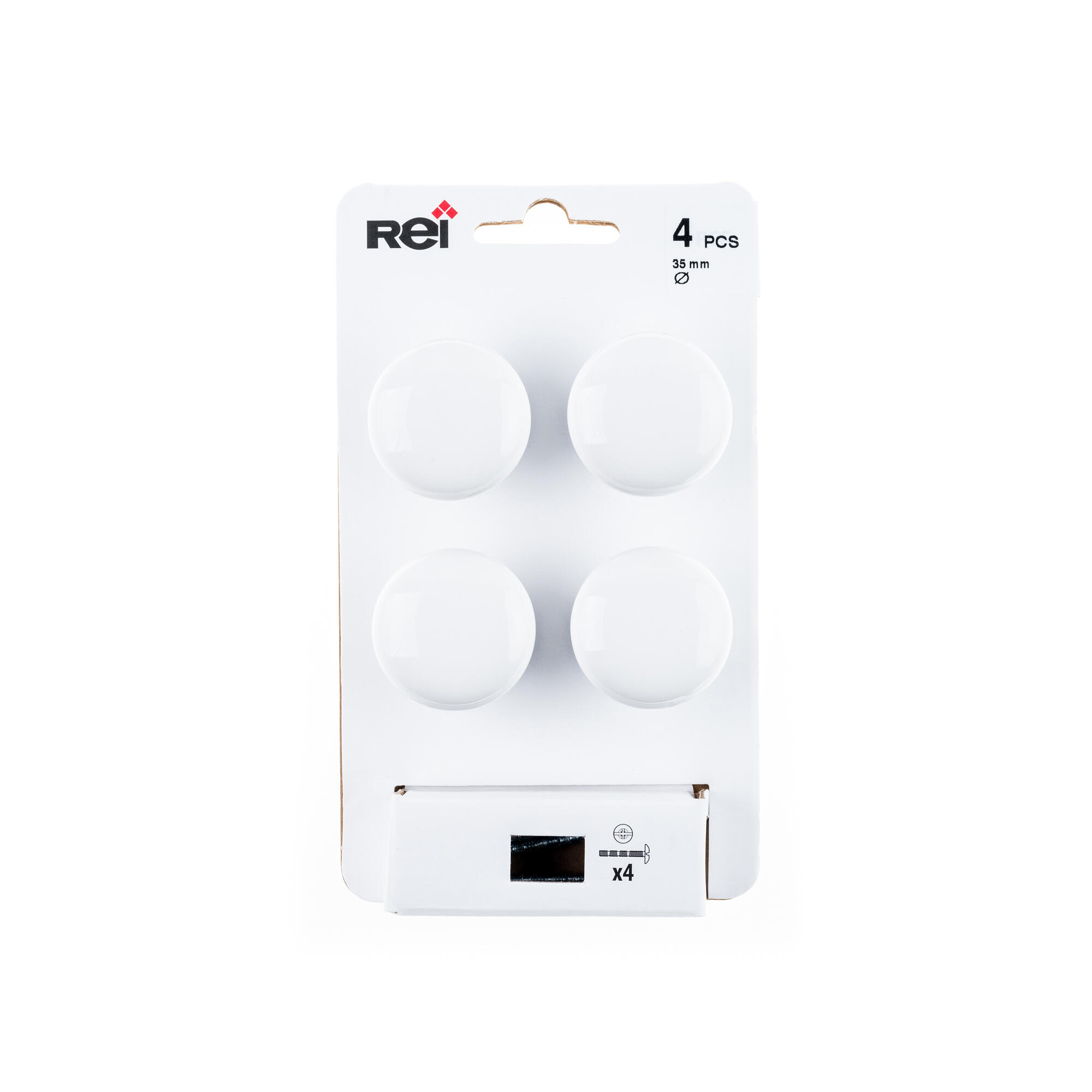 4 boutons de meuble ronds, porcelaine blanc peint, Diam.35 mm - 4