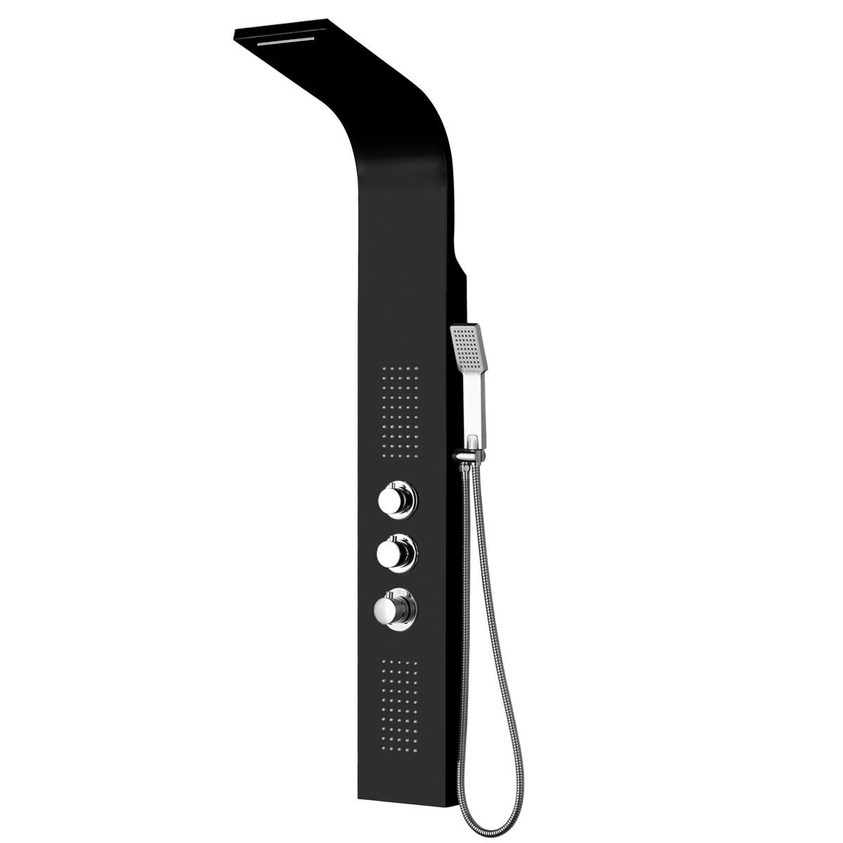 Colonna Doccia Termostatica Con Soffione 29x20cm E Doccetta 3 Modalità - Nero, Altezza Regolabile, In Rame