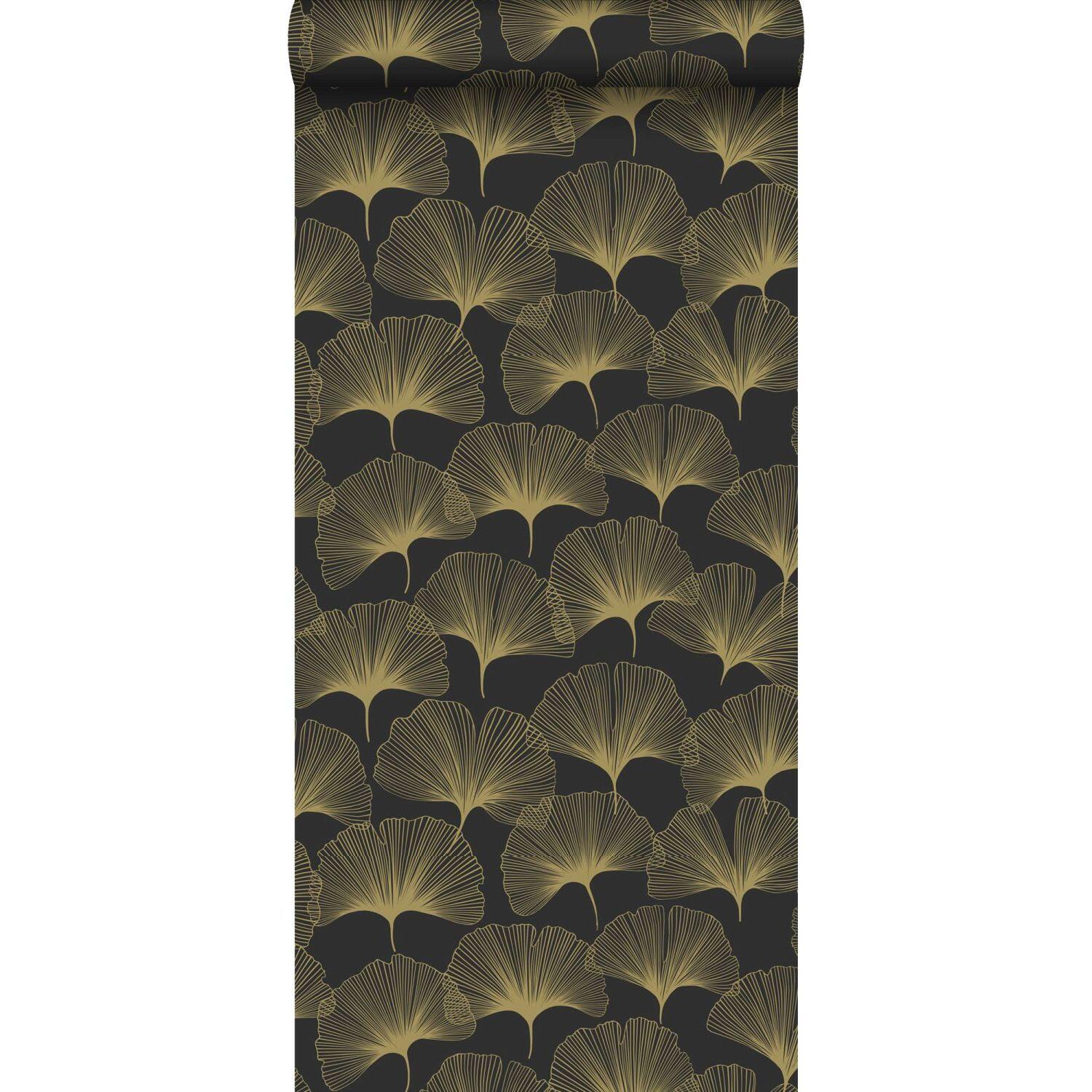 Carta da parati Esta Foglie Ginko nero e oro, 53 cm x 10.05 m - 2