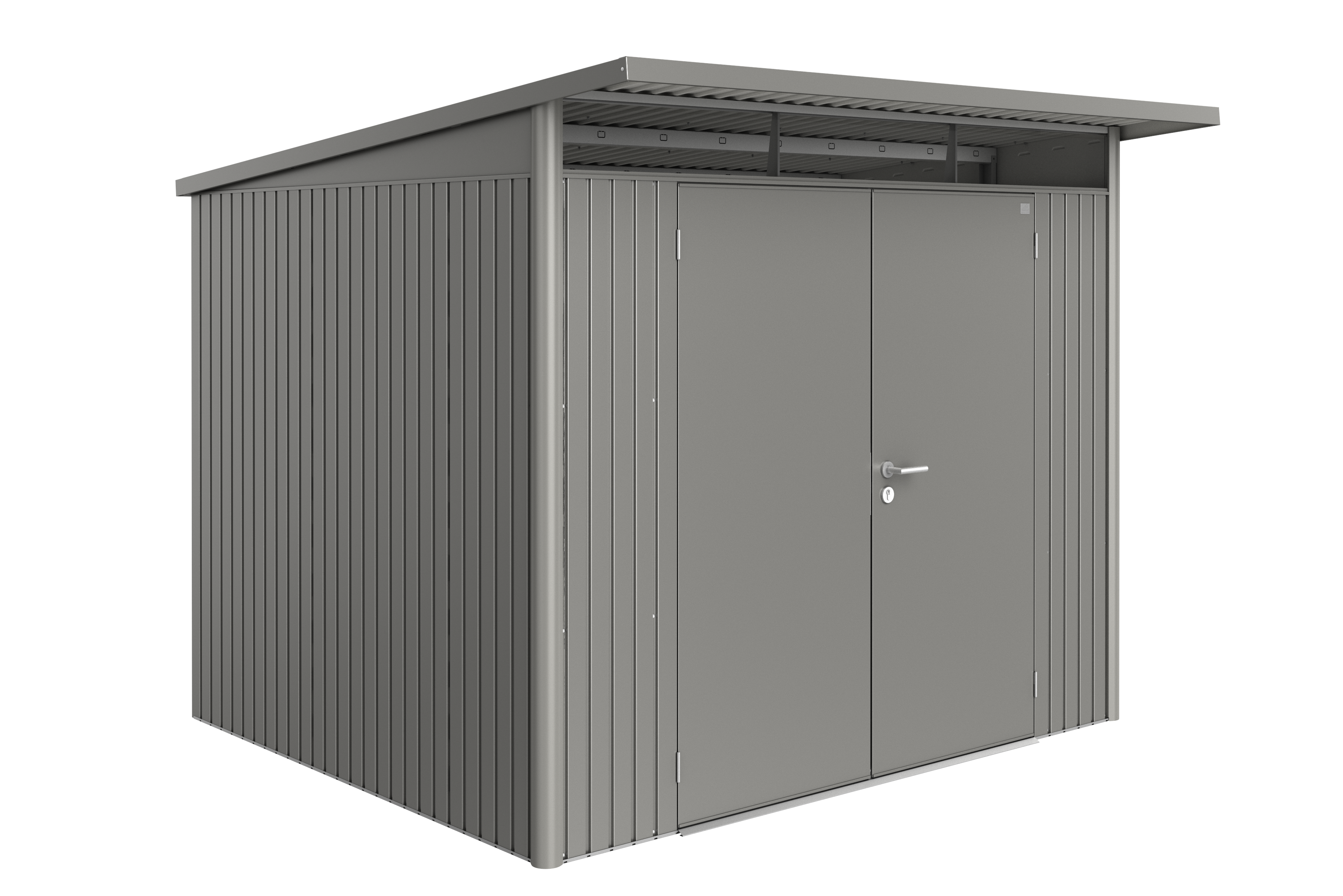 caseta de metal avantgarde a6 de 260x218x260 cm y 676 m2 con 05 mm espesor y doble puerta abatible biohort