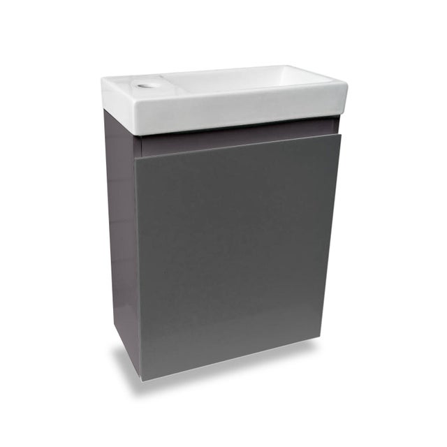 Meuble lave-mains l.40 x H.48 x P.22 cm, gris anthracite, Nelys
