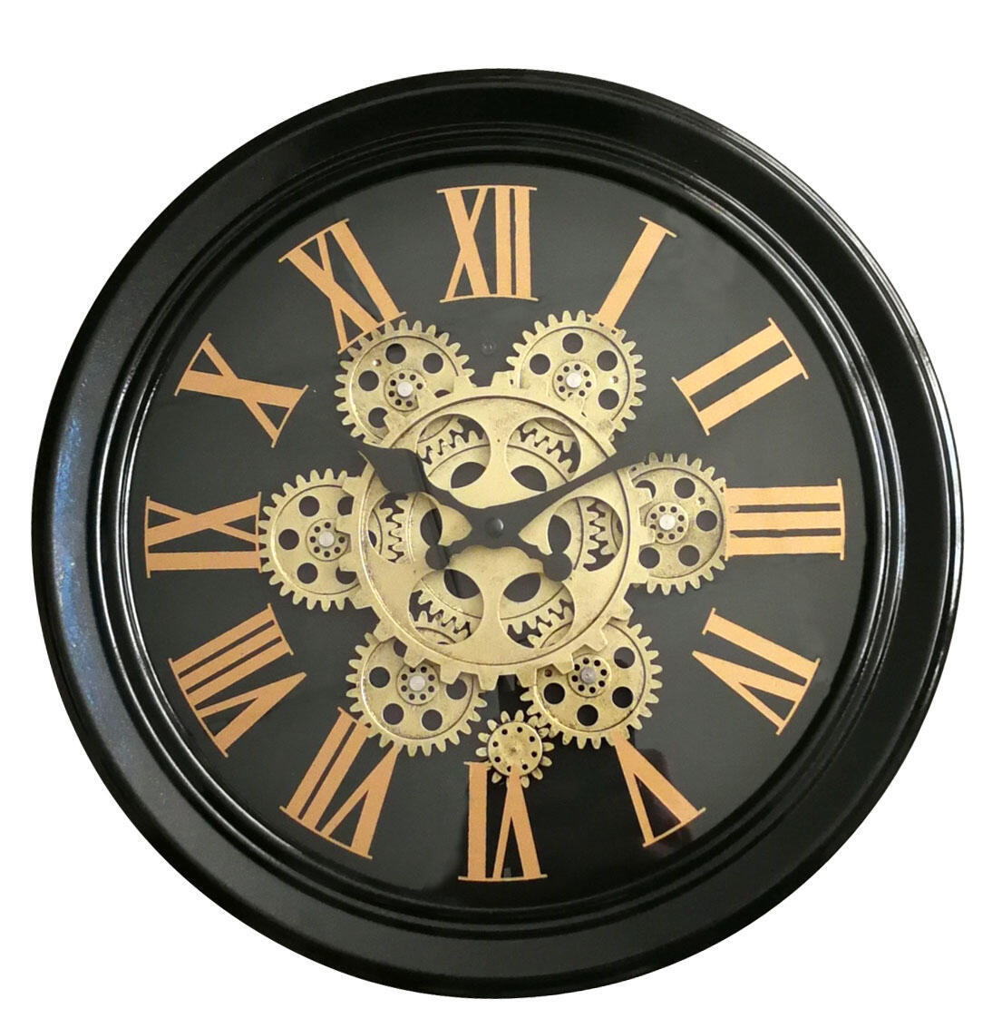 Reloj de pared redondo mecanismo negro y dorado de 34 cm