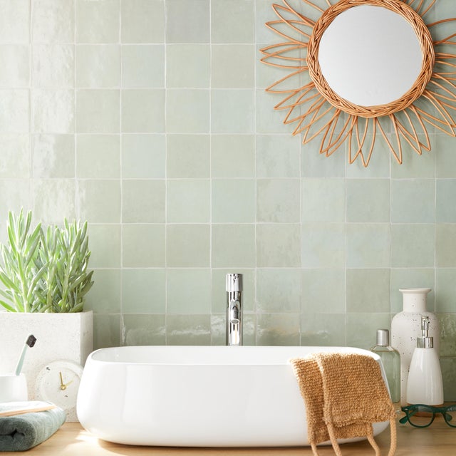 Carrelage mur intérieur effet zellige vert d'eau Zellie l.10 x L.10 cm