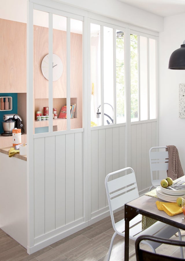 Cloison amovible Atelier mdf revêtu blanc effet métal l.80 x H.250 x P.4cm