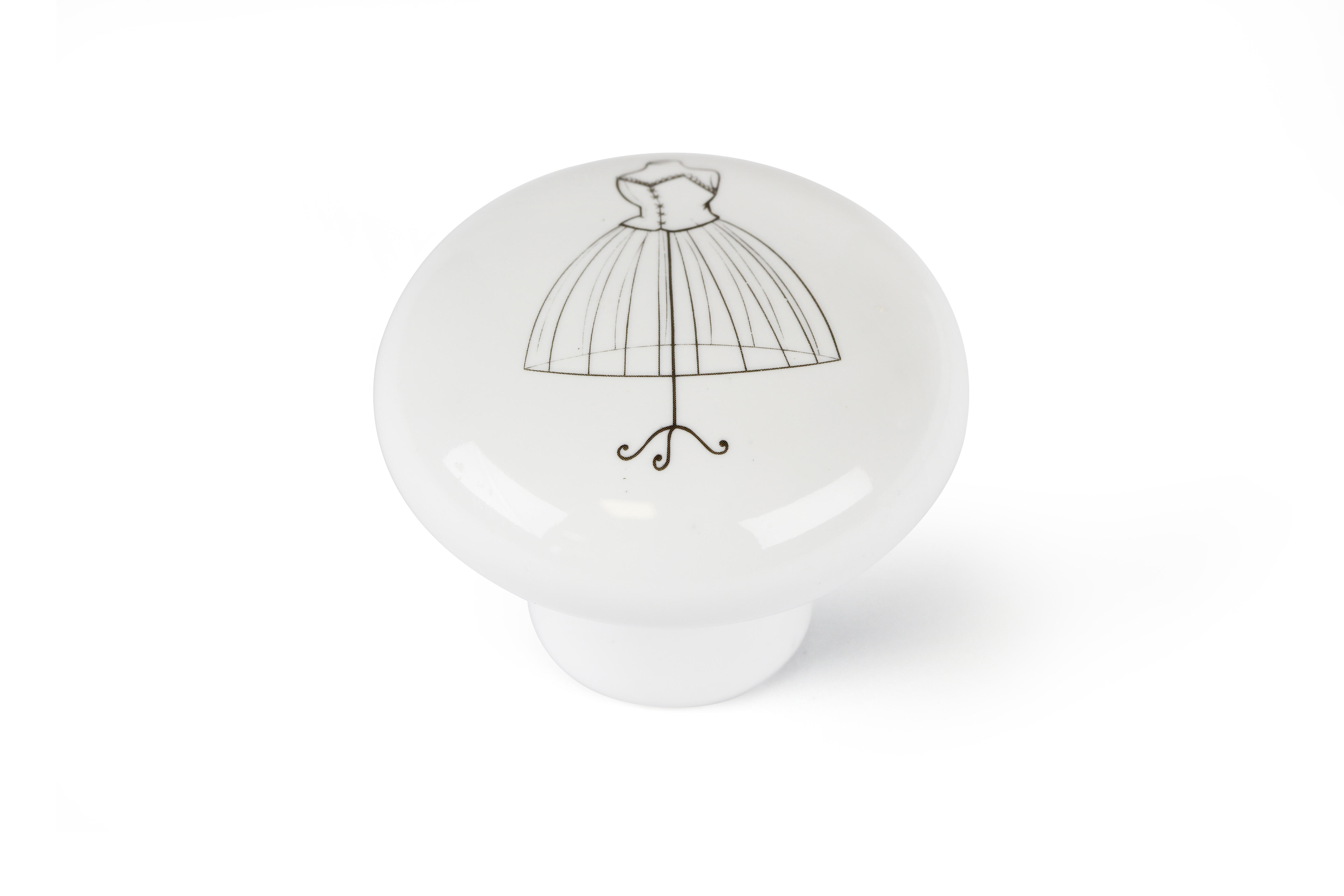 4 boutons de meuble ronds Mannequin, porcelaine noir/blanc brillant, Diam.40 mm - 2