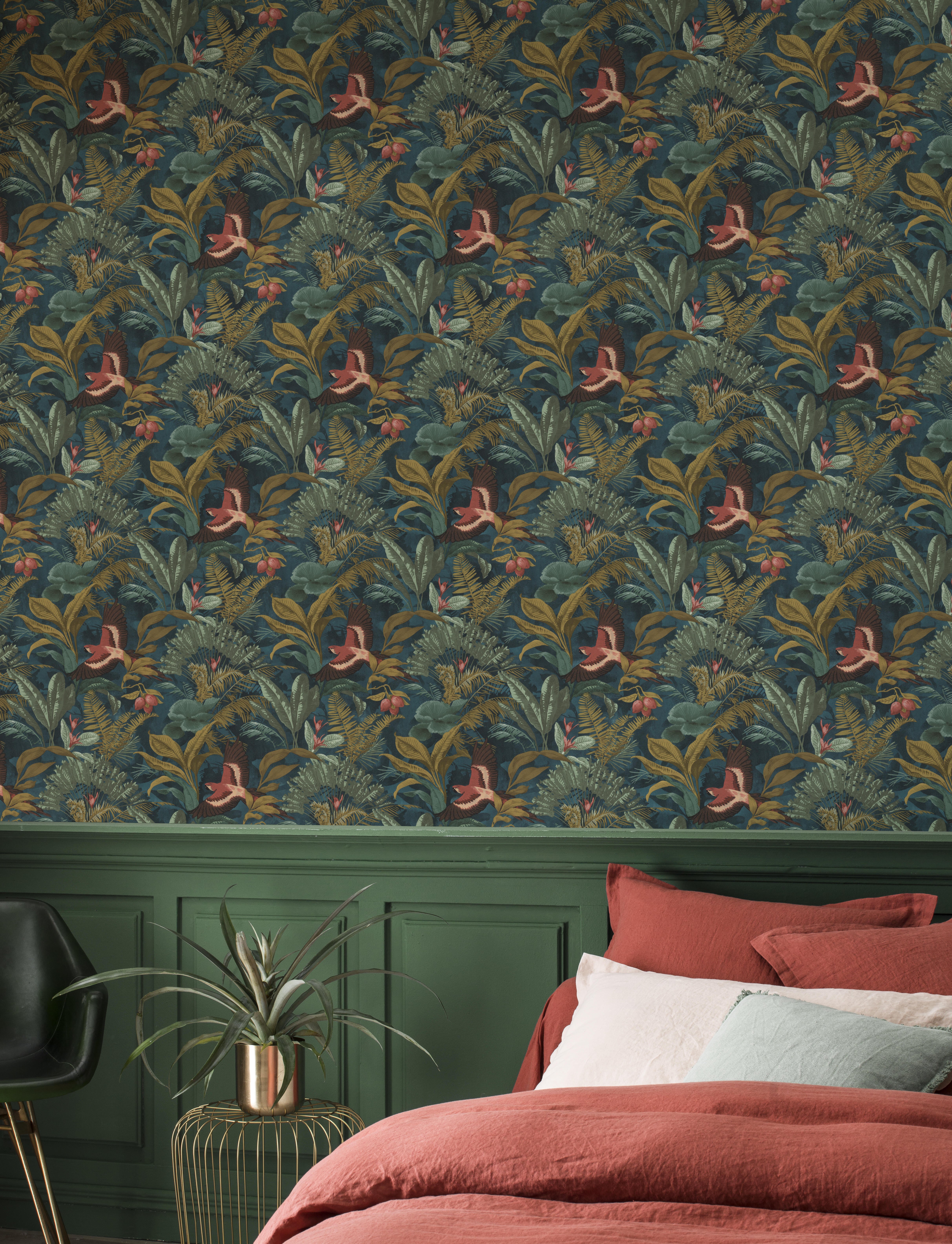 Papier peint vinyle sur intissé Motif jungle nocturne vert - 5