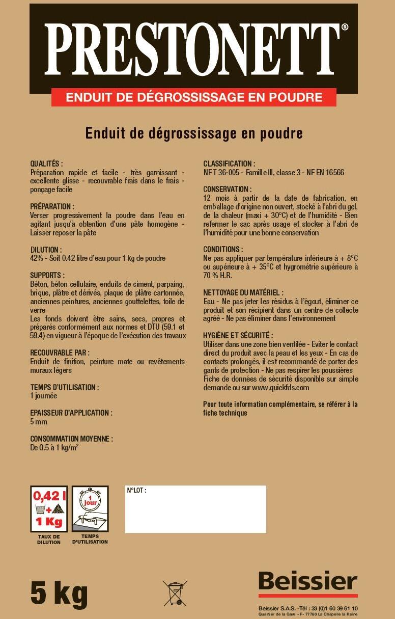 Enduit garnissant poudre G PRESTONETT blanc 5 kg - 4