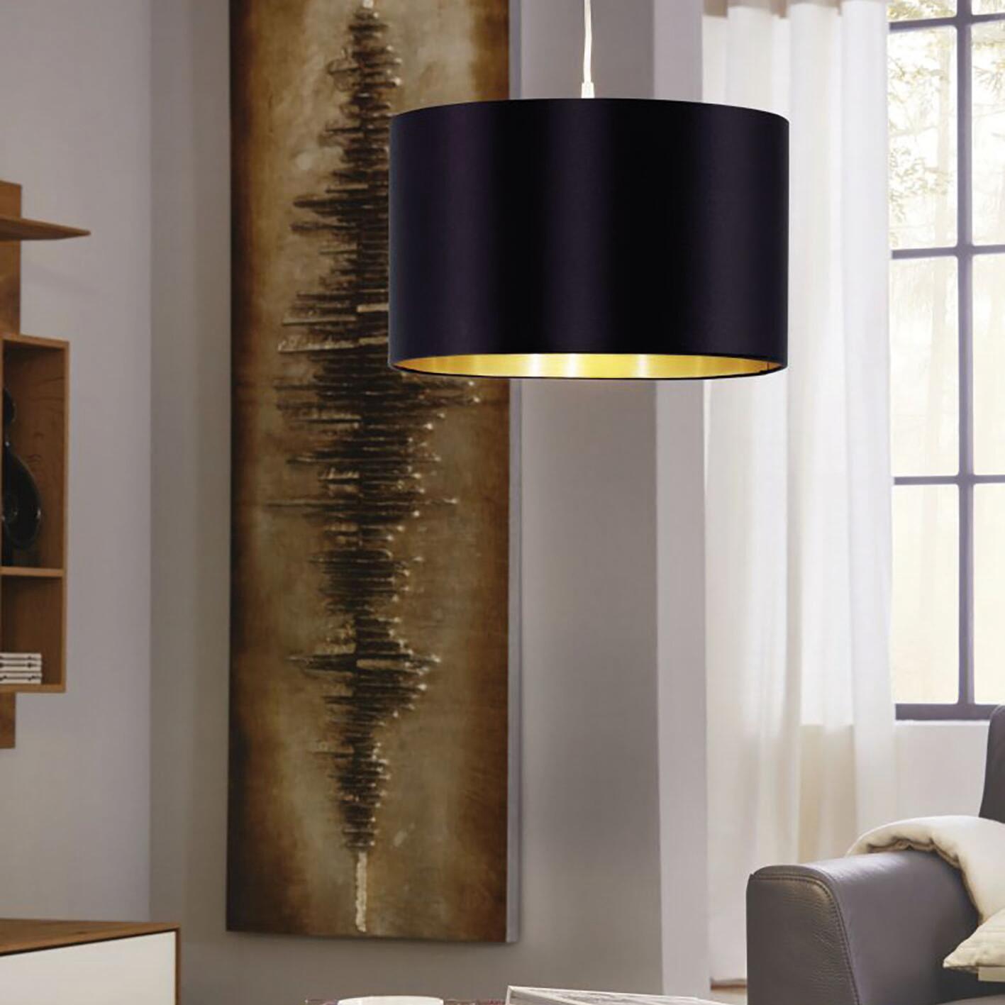 Lampadario Glamour Maserlo nero paralume nero E27 Ø38cm EGLO - 3