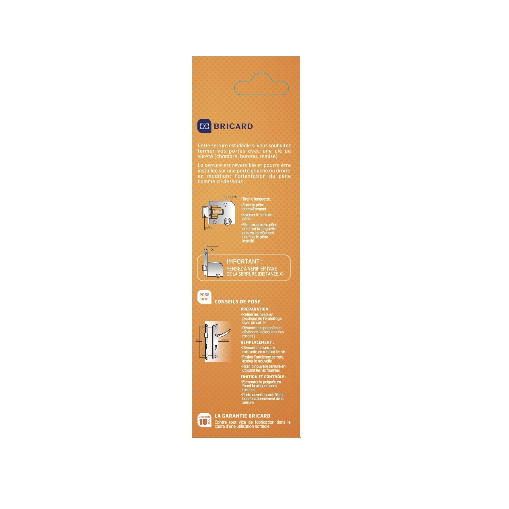 Serrure encastrée BRICARD, à clé, axe 50 mm - 4