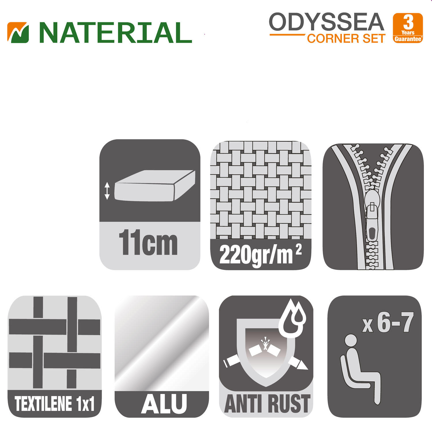 Salon de jardin d'angle Odyssea gris NATERIAL, 7 personnes - 14