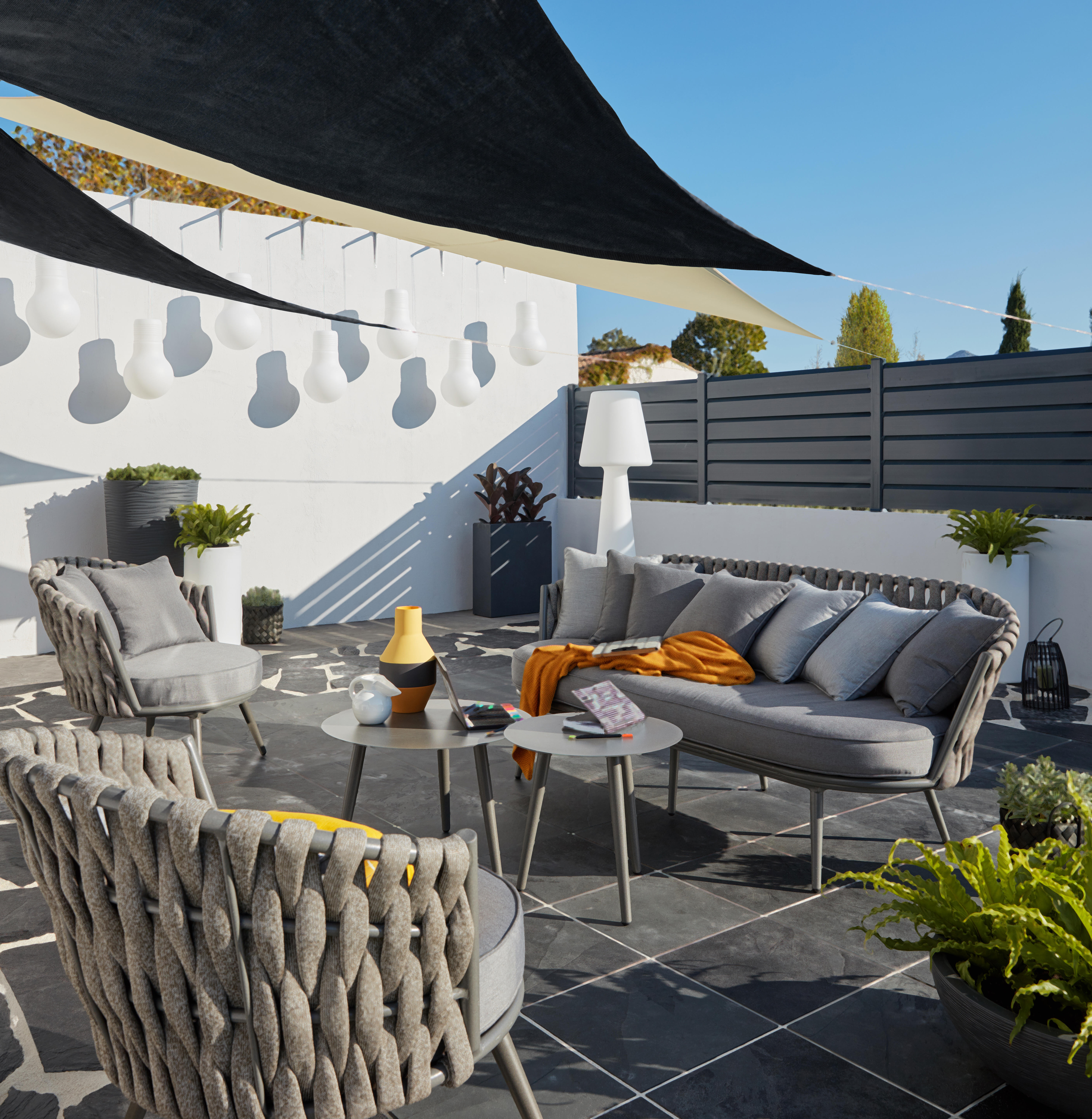 Voile d'ombrage triangulaire VCE360 bleu nuit/noir L.360 x l.360 cm - 3