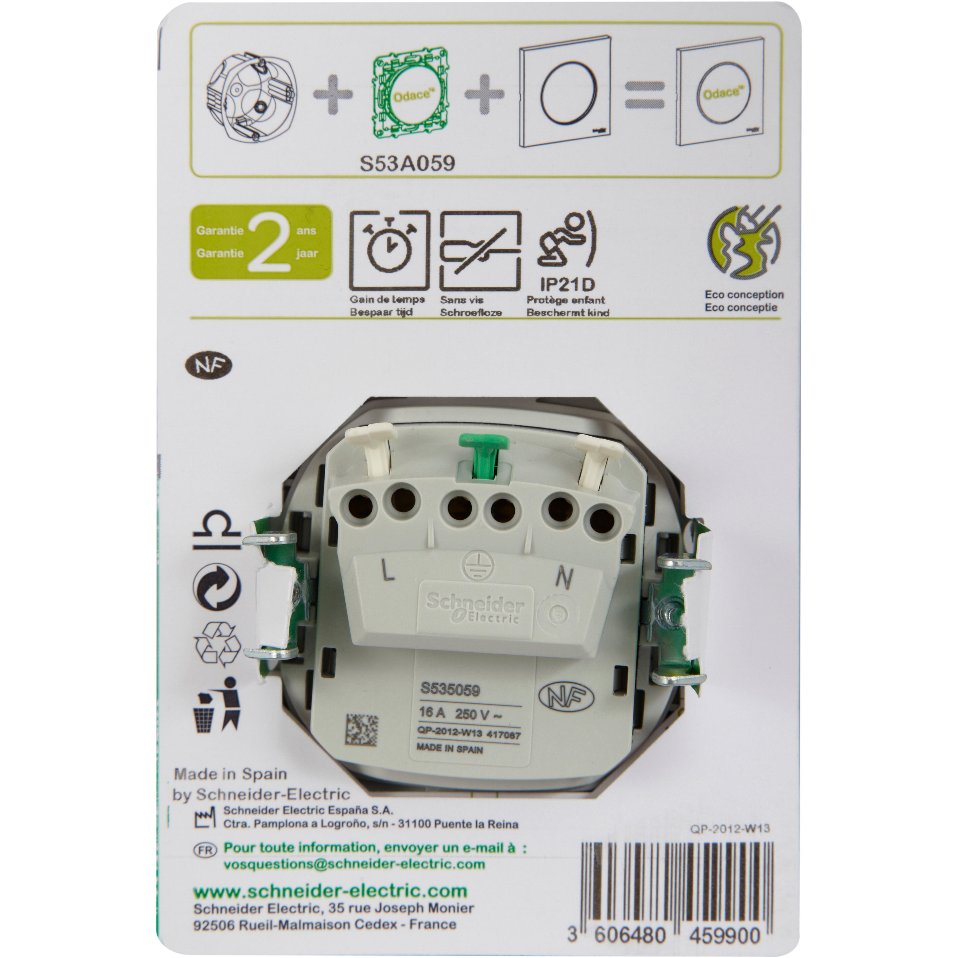 Prise avec terre à assembler Odace, SCHNEIDER ELECTRIC, aluminium - 7