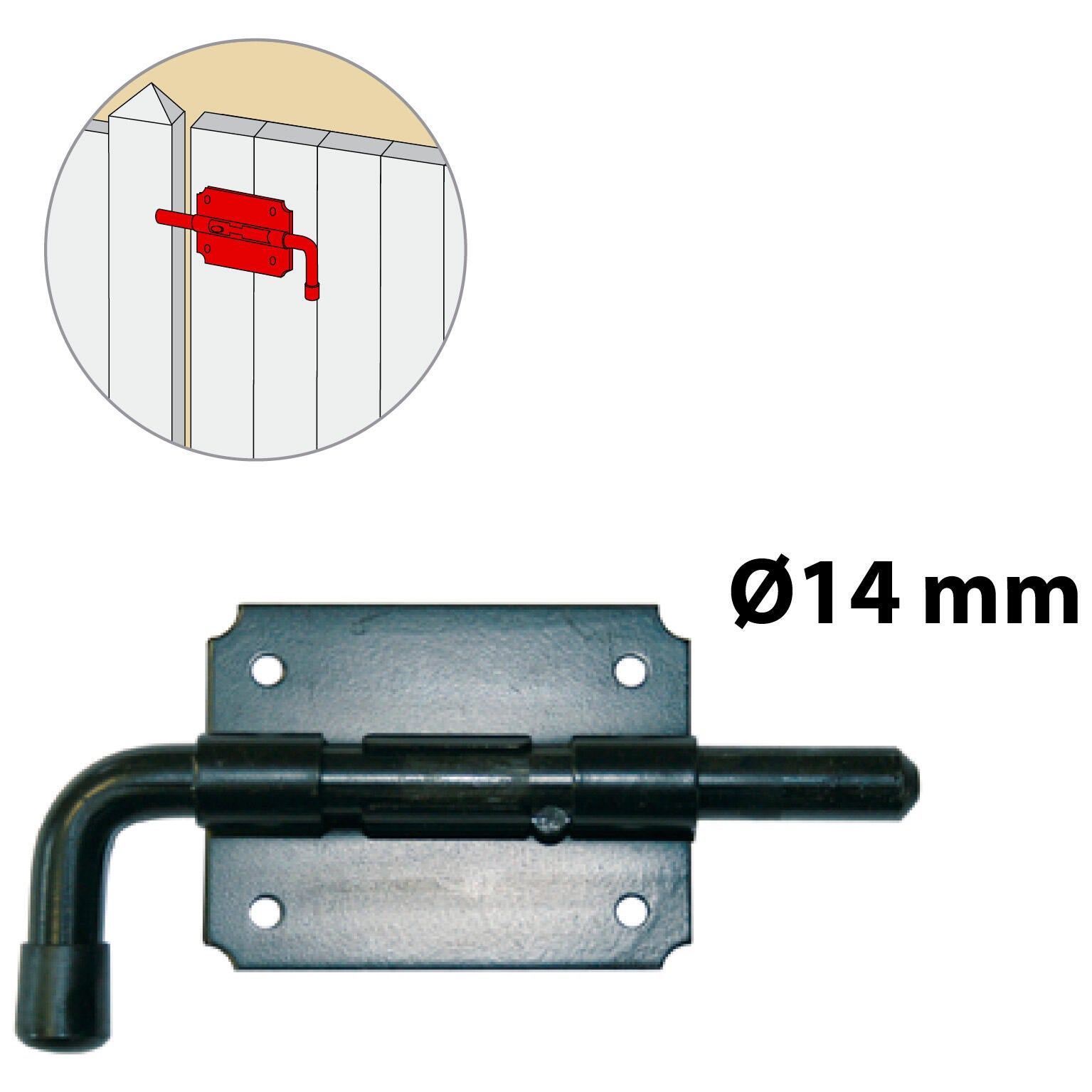 Verrou pistolet + gâche en acier noir, Diam.14 mm H.165 x L.85 x P.23mm AFBAT - 2