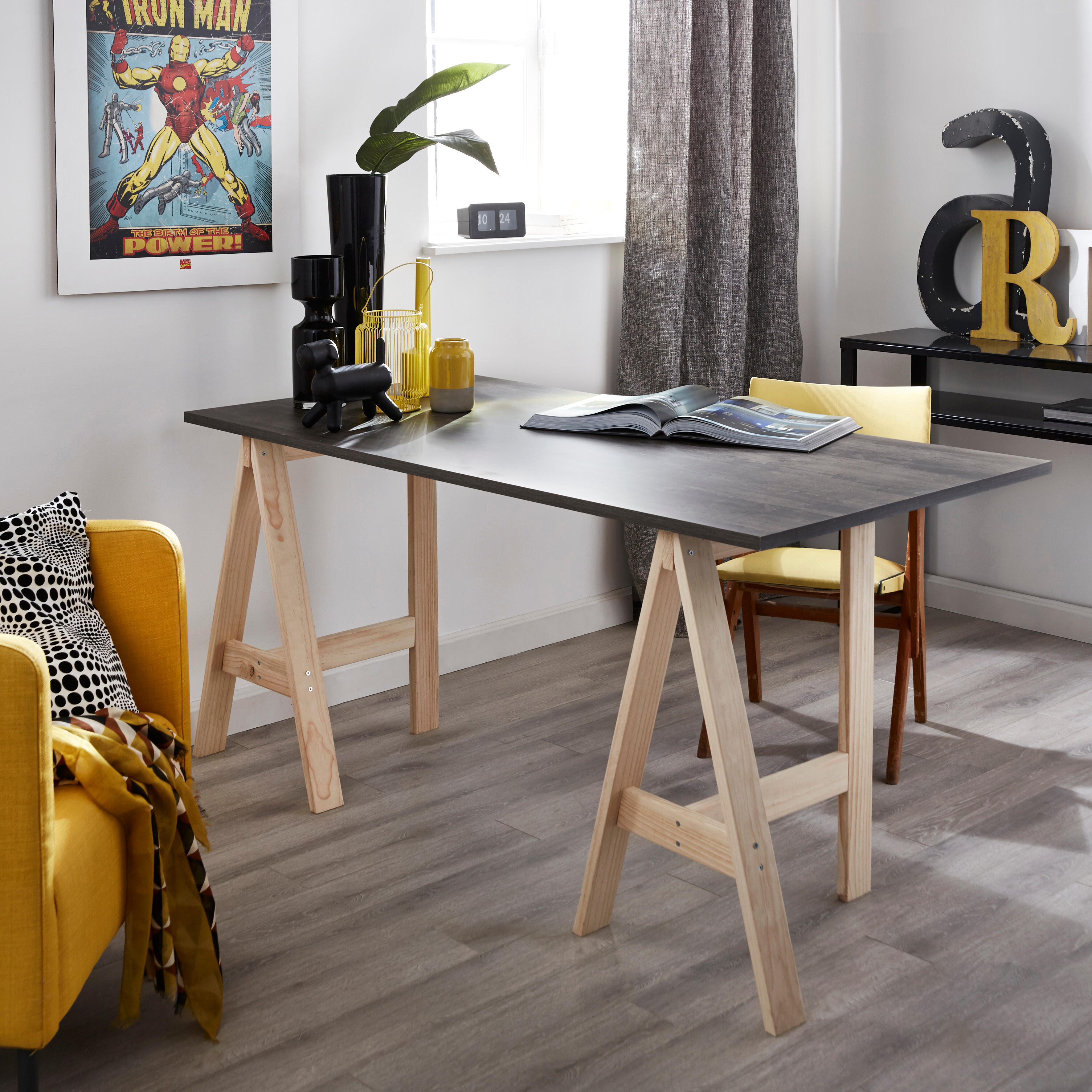 Plateau de table aggloméré planche usée noire, L.160 x l.80 cm x Ep.22 mm - 3