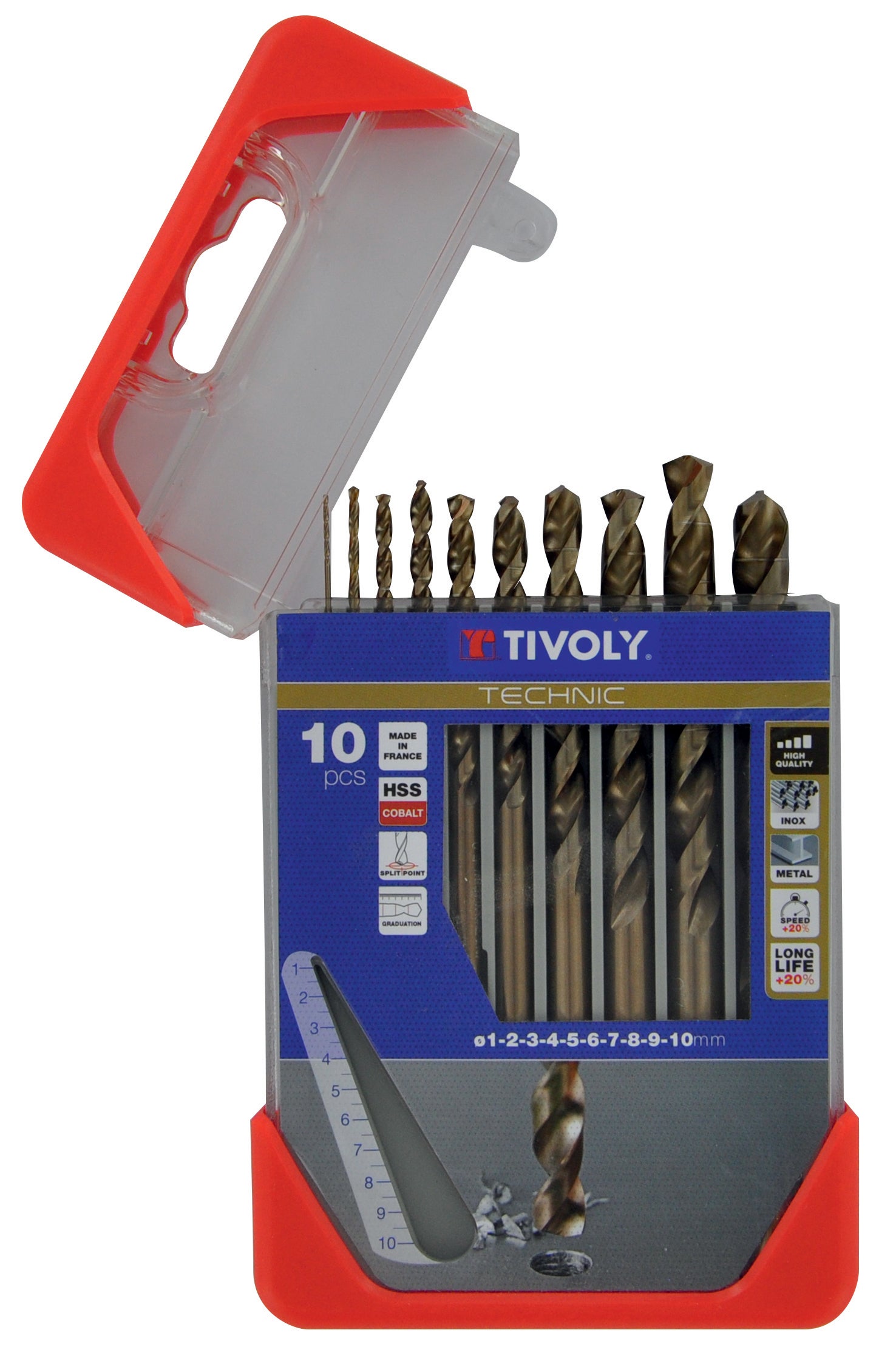Coffret de 10 forets à métal HSS, Diam.1 à 10 mm TIVOLY - 2