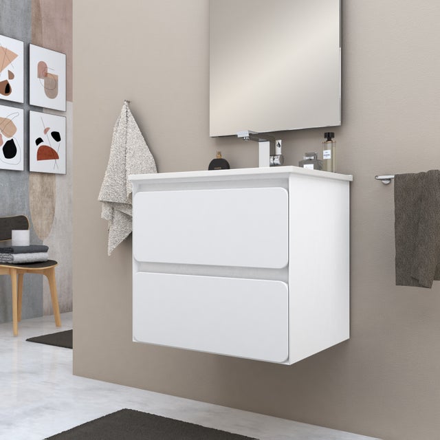 Meuble simple vasque, . l.60 x H.55 x P.45 cm, blanc mat, Ultra