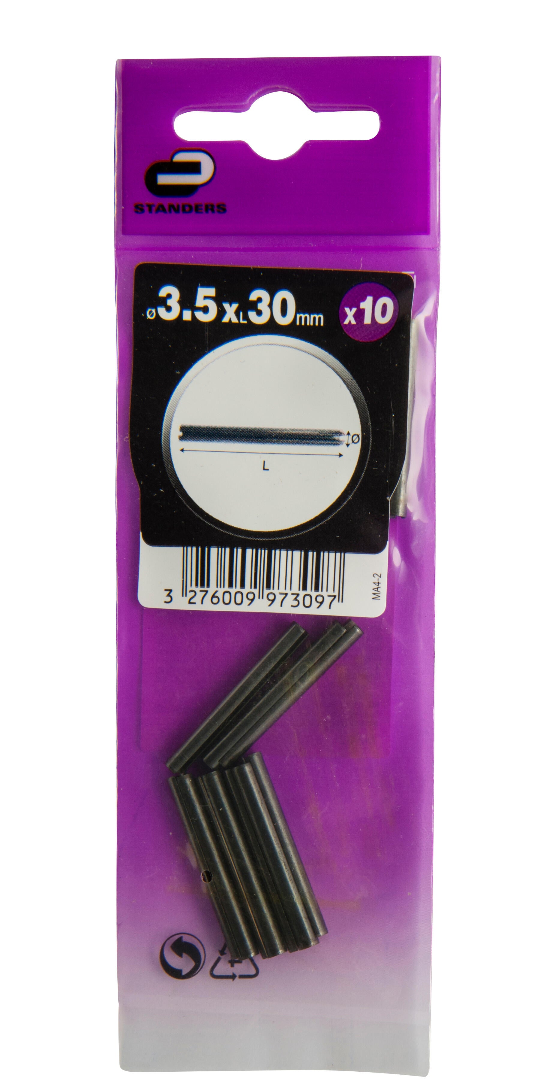 Lot de 10 goupilles élastiques acier, STANDERS, Diam.3 mm, L.30 - 2