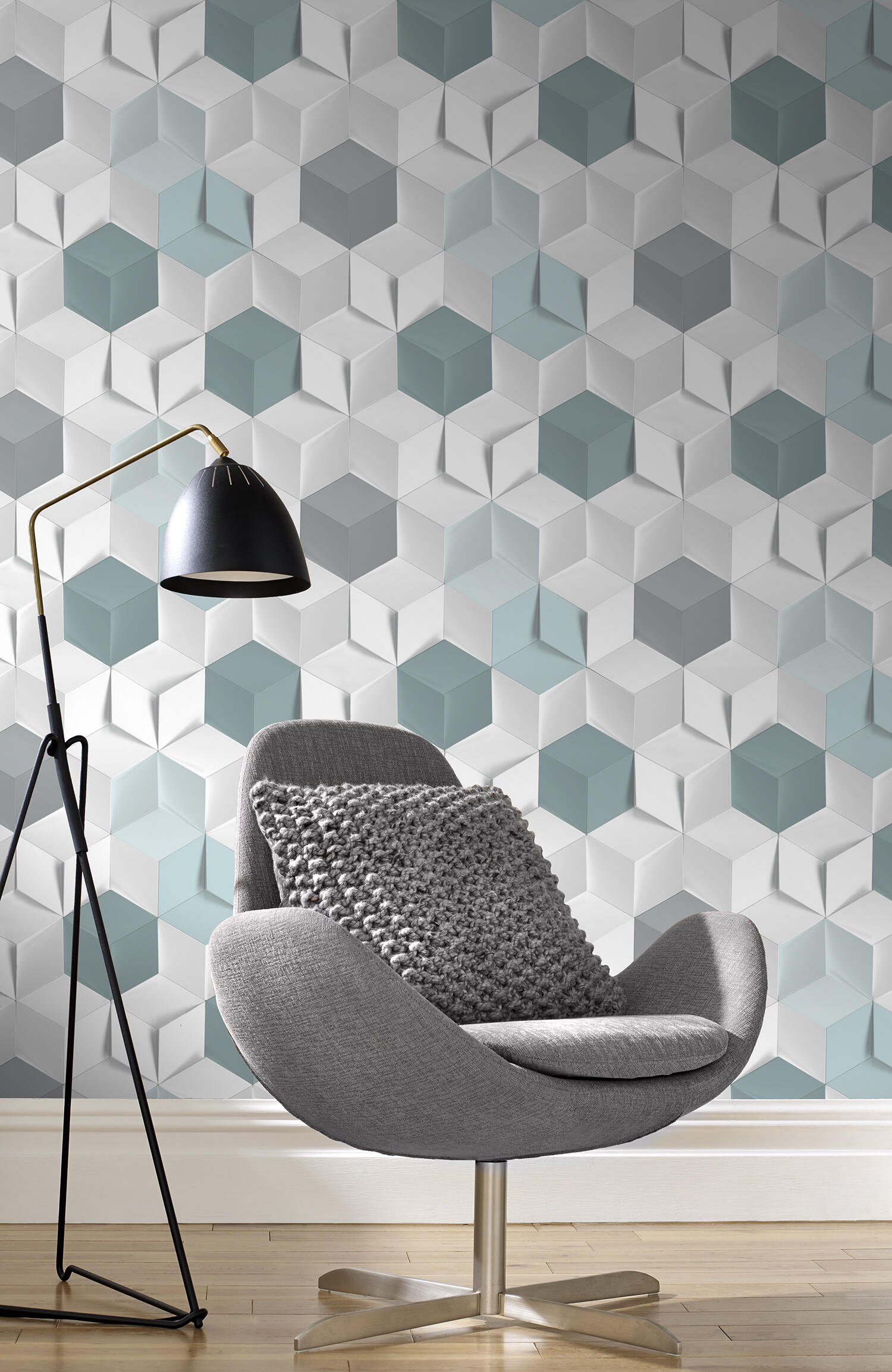 Papier peint intissé Hexagone 3d bleu - 4