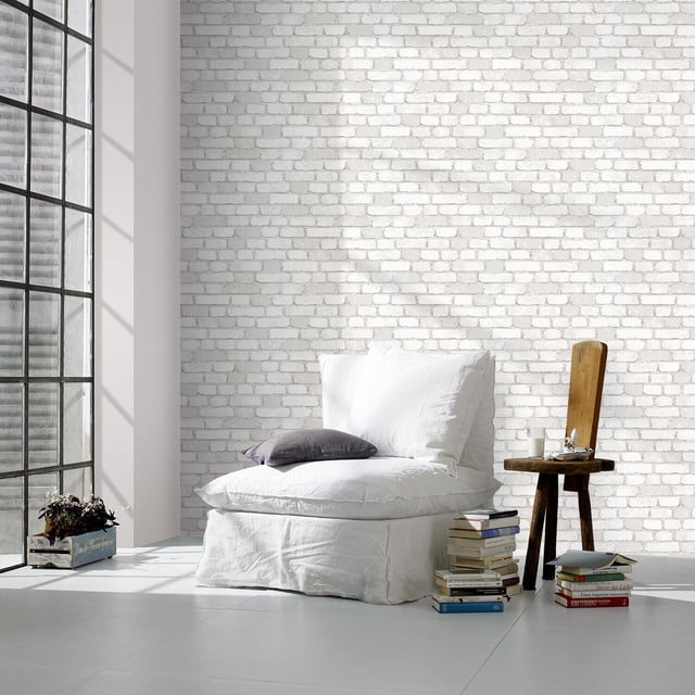 Papier peint vinyle sur intissé Brique 3D blanc