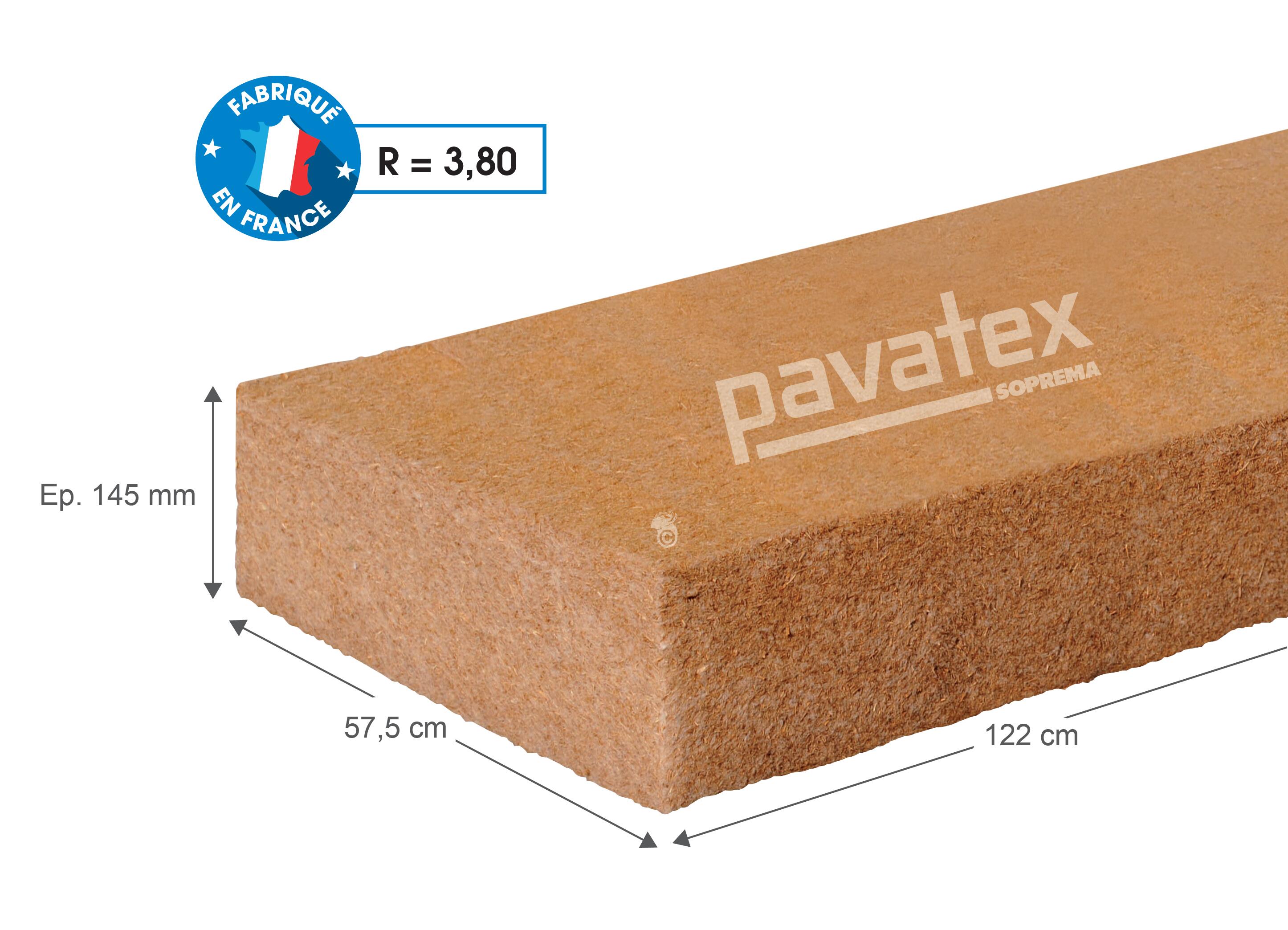 4 panneaux isolants en fibre de bois SOPREMA 122x57,5 cm Ep.14,5cm, R=3,8 - 5