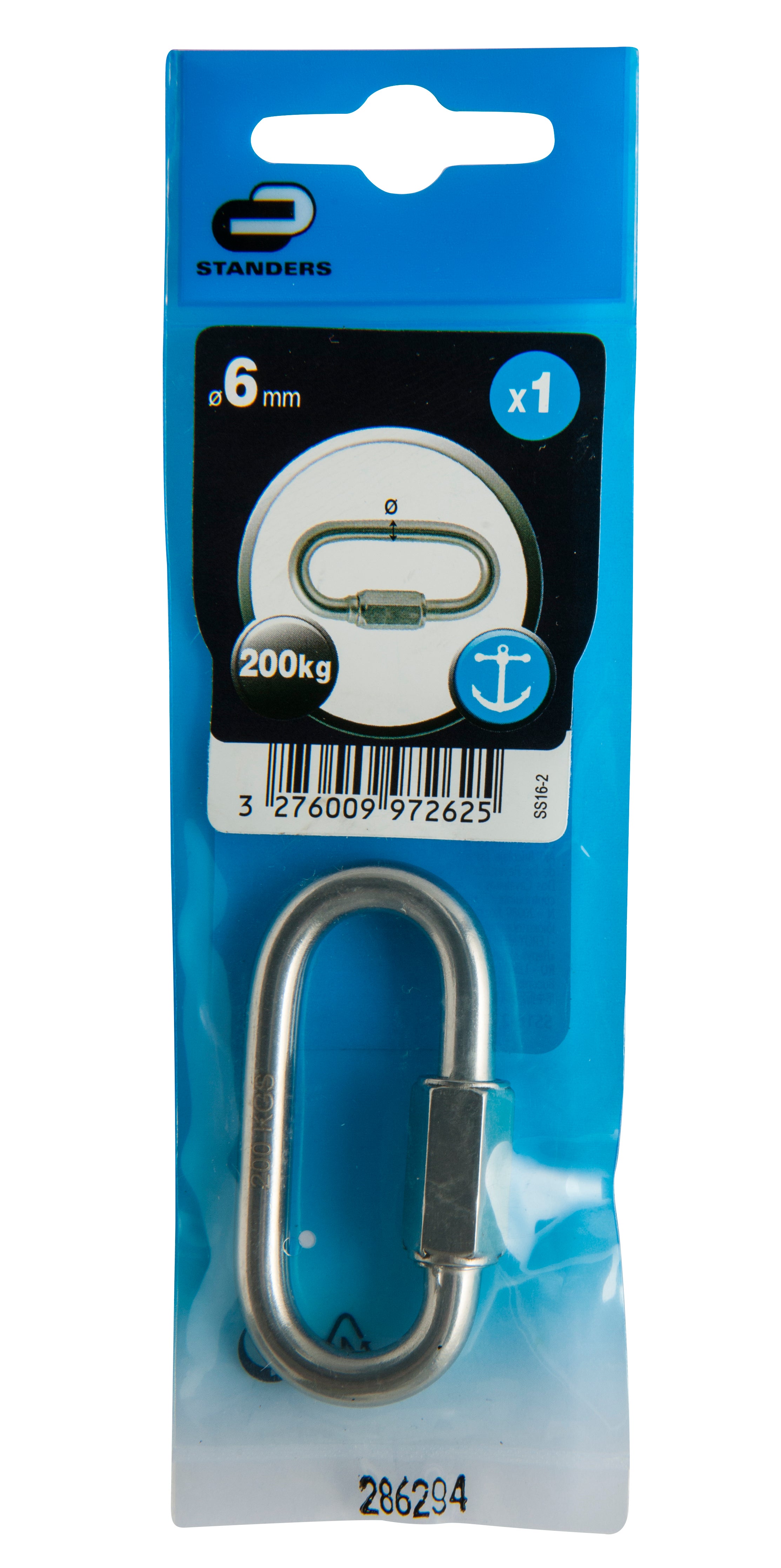 Maillon rapide inox STANDERS, L.52.5 x l.21 x Ep.6 mm - 2