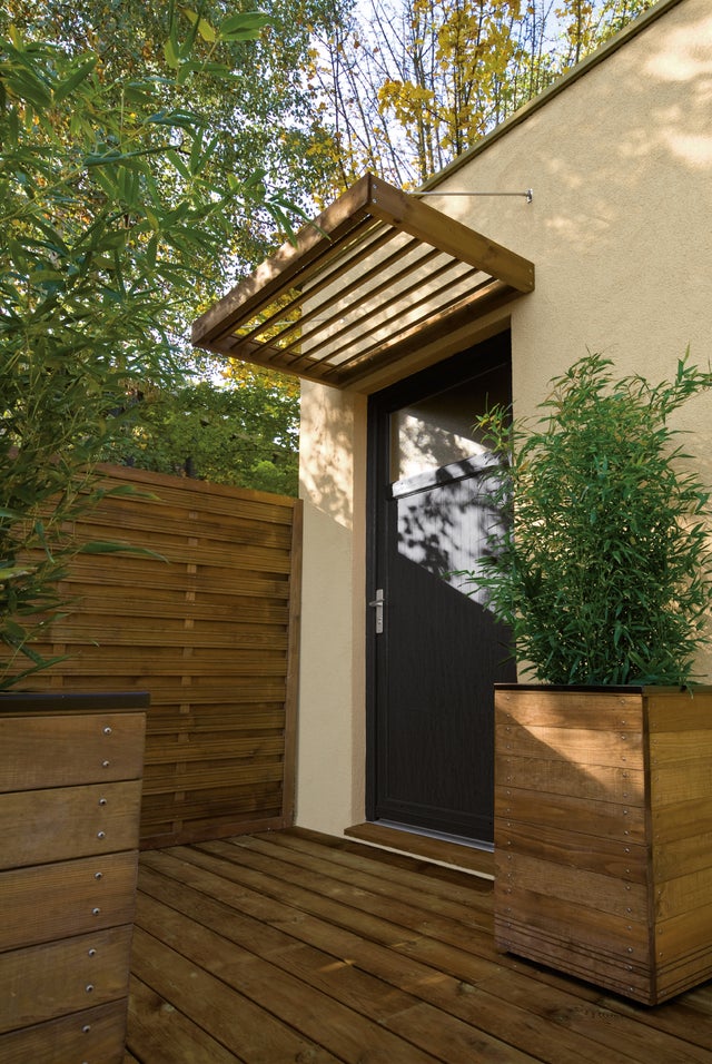 Brise-soleil de porte d'entrée en sapin, l.120 x H.43 x P.81 cm