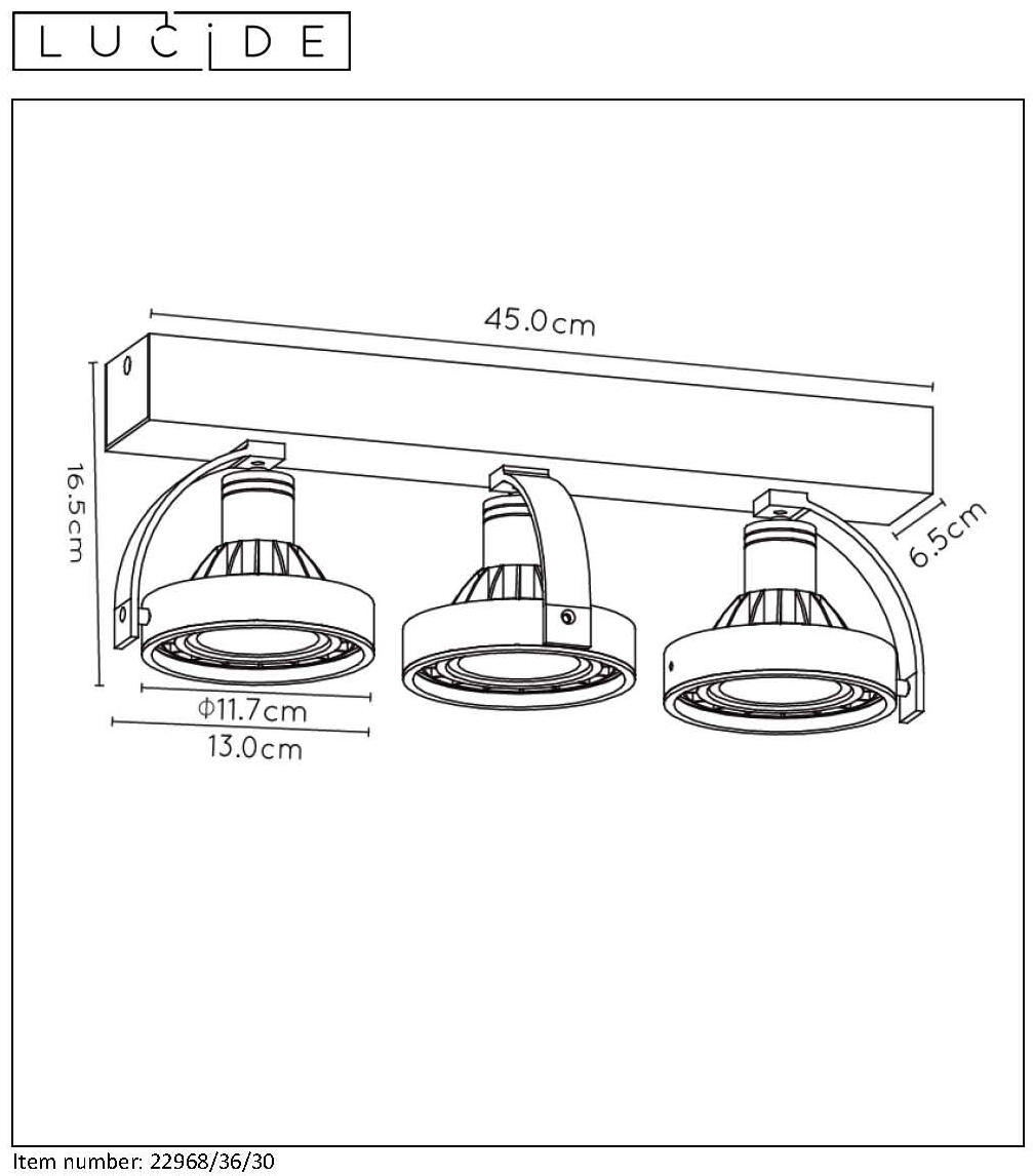 Rampe 3 spots gu10, industriel, aluminium noir, LUCIDE Dorian - 7