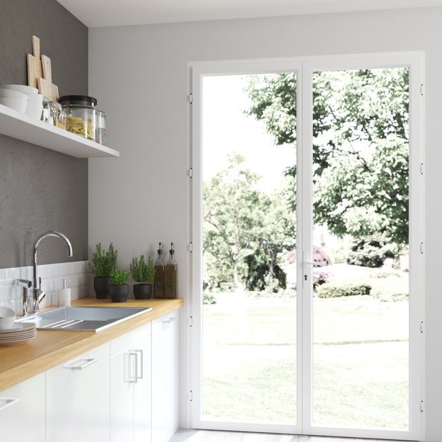 Porte fenêtre PVC Essentiel H.225xl.140cm 2 vantaux blanc