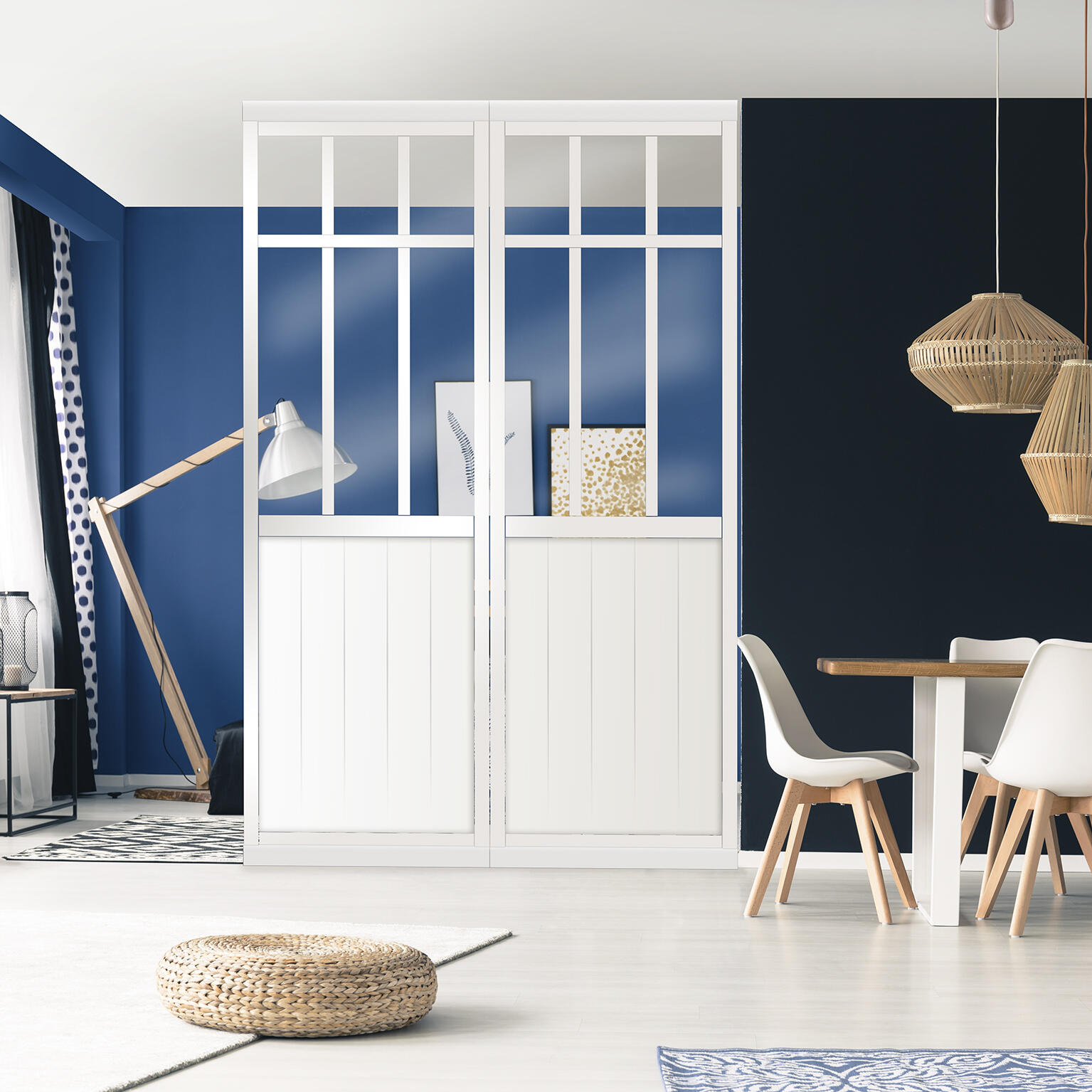 Cloison amovible Verrière mdf revêtu blanc effet métal l.80 x H.250 x P ...