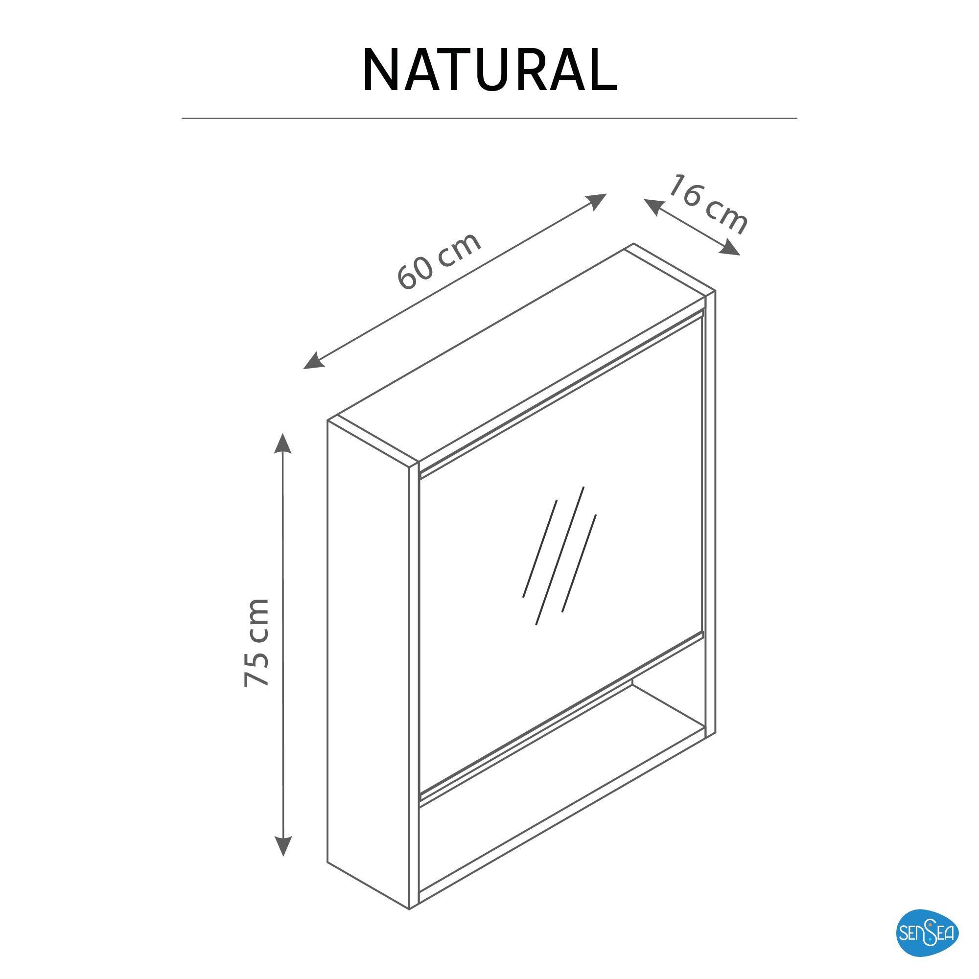 Armoire de toilette sans éclairage l.60 cm H.75 cm P.16 cm, chêne naturel, SENSE - 5
