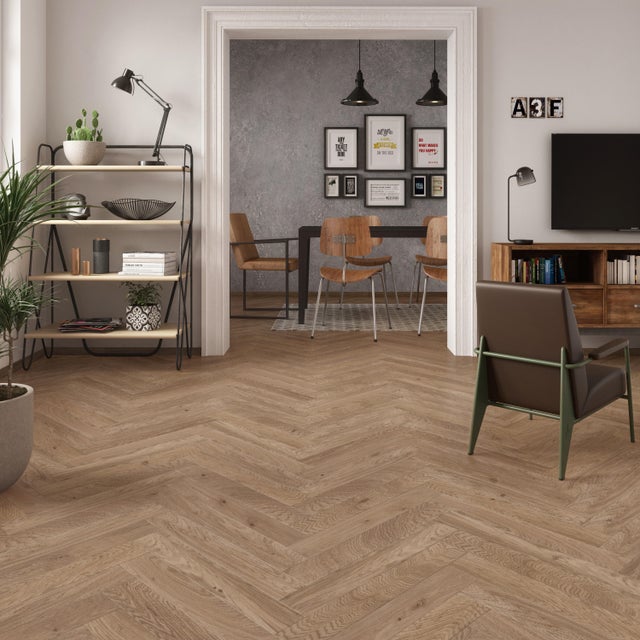 Parquet contrecollé chêne naturel bohème verni M bâton rompu BROCELIANDE l.13.9