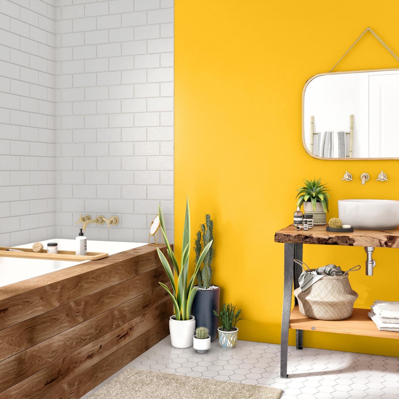 Diapositive De la peinture jaune pour dynamiser une salle de bains