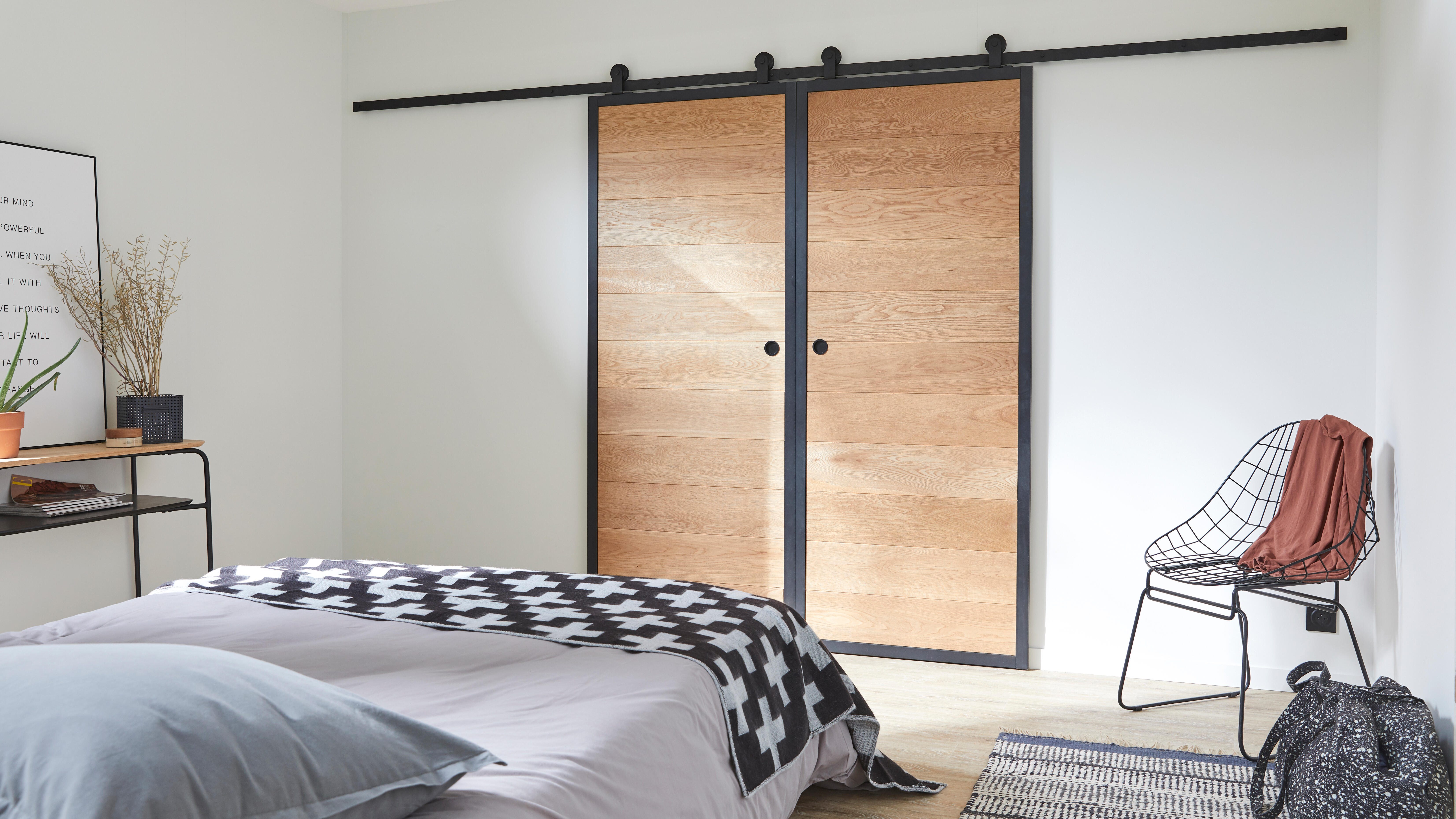 Guía puerta corredera aluminio negro Industrial recortable pared 180cm Artens - 11