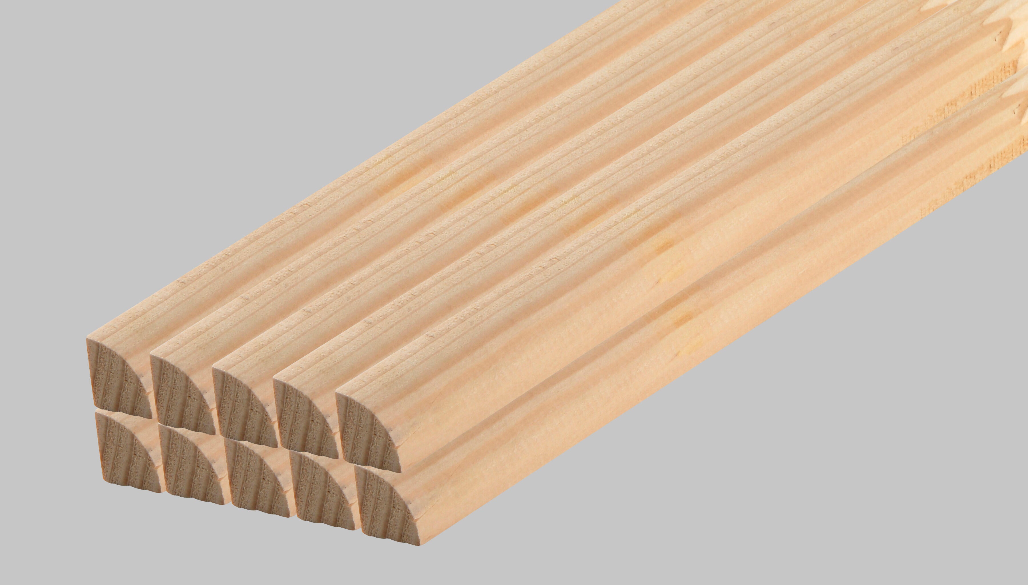 Lot de 10 quarts-de-rond sapin aboutées, 13 x 13 mm, L.2.4 m - 2