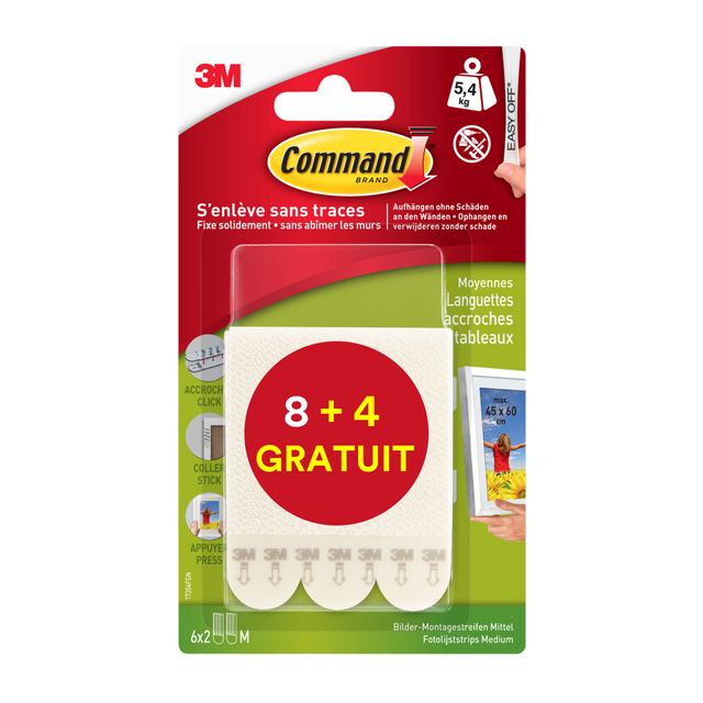 Lot de 8 languettes de fixation adhésives COMMAND blanches + 4 gratuites