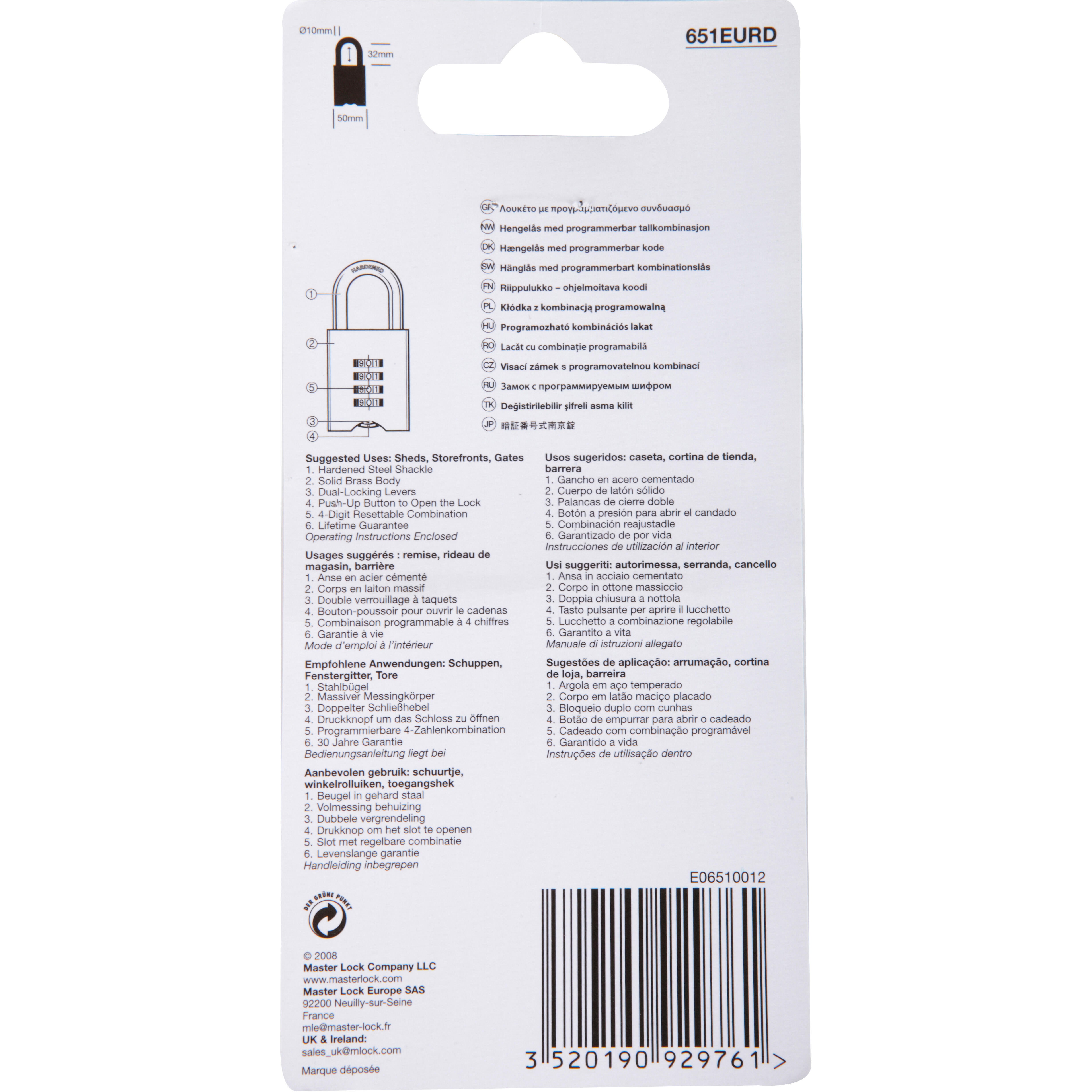 Cadenas à combinaison MASTERLOCK laiton, l.50 mm - 7