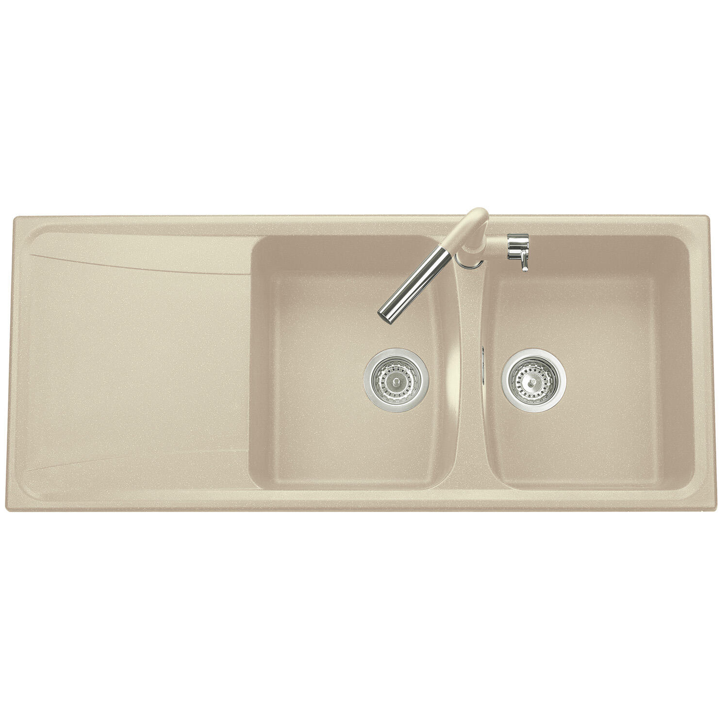 Evier D'angle En Granit Beige 90x50cm, Lavabo Cuisine 1,5 Bacs + Kit De Vidage Evier A Encastrer Au Meuble 70cm Copenhague Corner Primagran 97328684