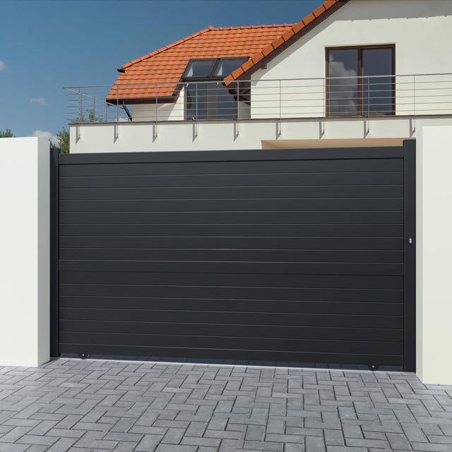 Portail coulissant aluminium Lima gris anthracite GARDENGATE, l.300 x H.180.6 cm