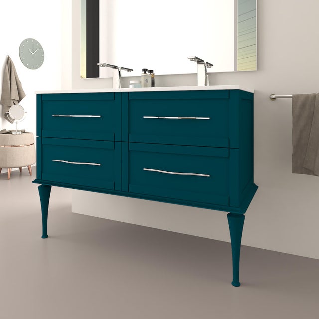Meuble double vasque, 4t l.120 x H.55 x P.46 cm, bleu pétrole, Tiffany