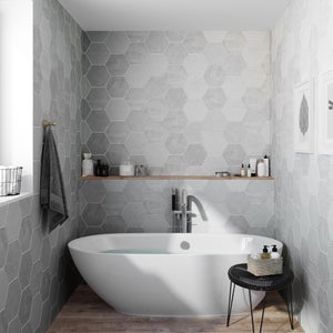 Mosaïque Carrelage Gris Hexagone – Effet Ciment, Mat, Pour Salle De Bain Et Cuisine
