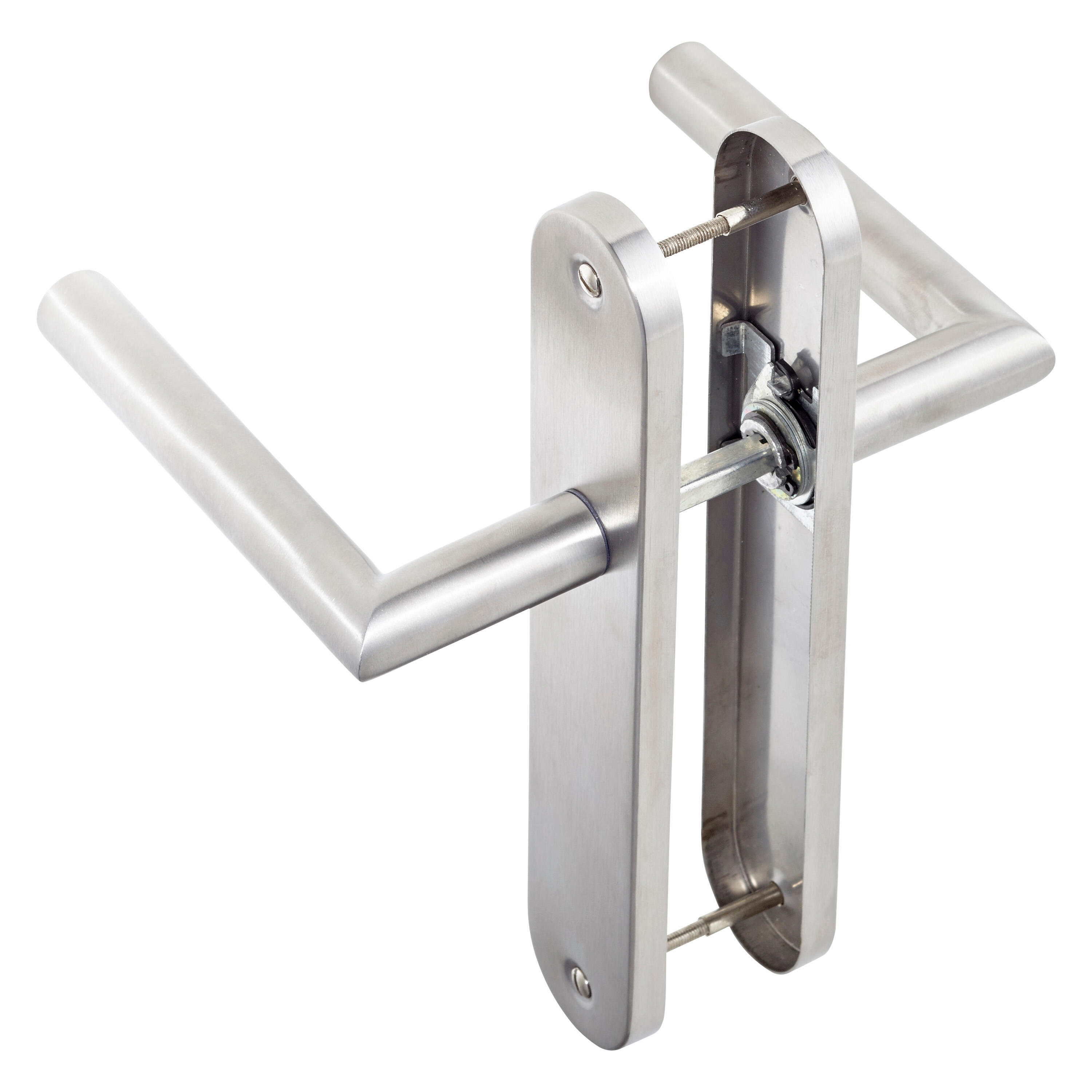 2 poignées sur plaque sans trou Sara inox nickel brillant, entraxe 195 mm - 3