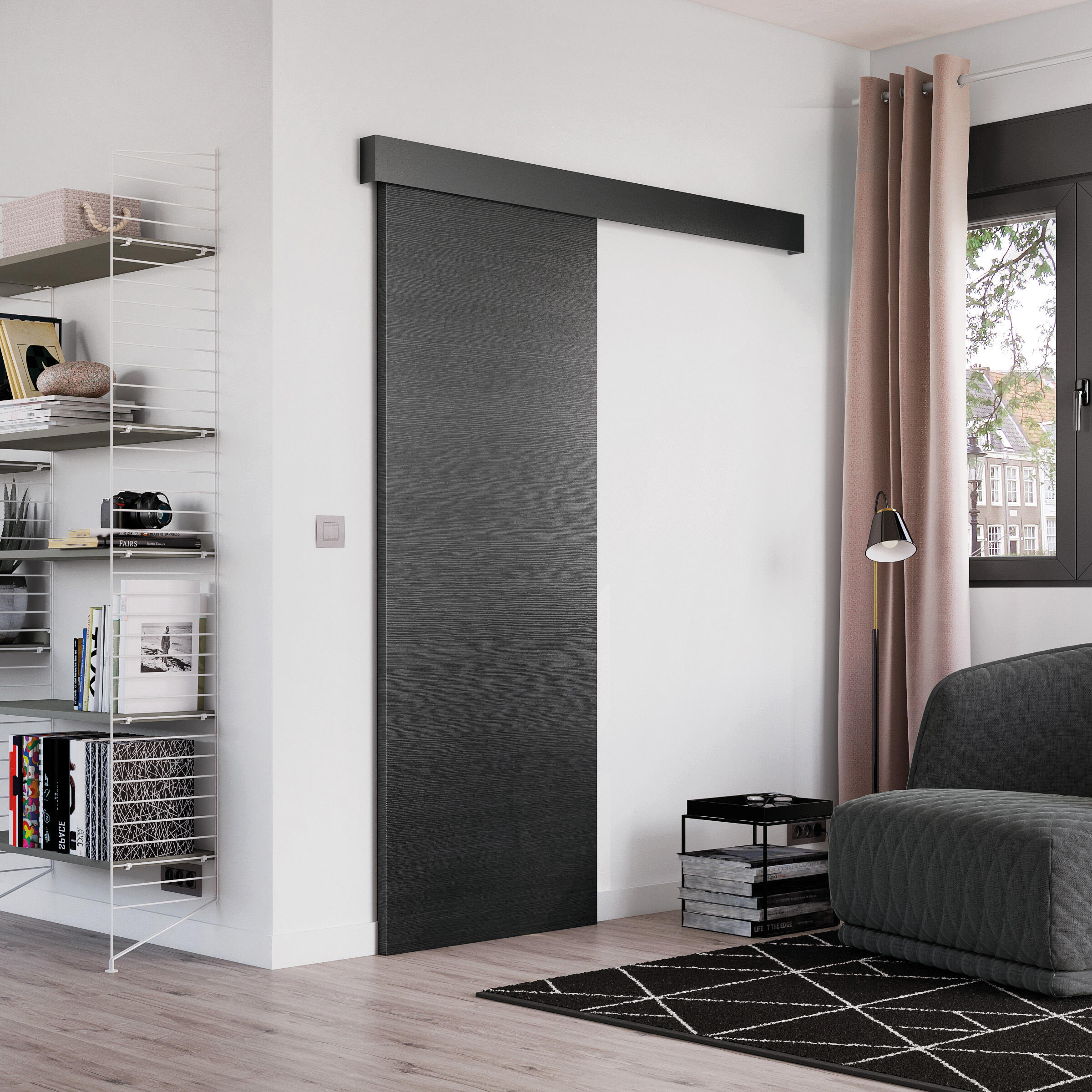 Porte coulissante MDF London gris anthracite, H.204 x l.73 cm - 2