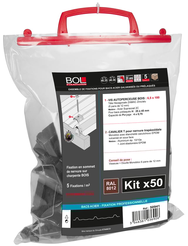 Kit de 50 fixations, L.100 mm rouge brique BOL-FIXATIONS