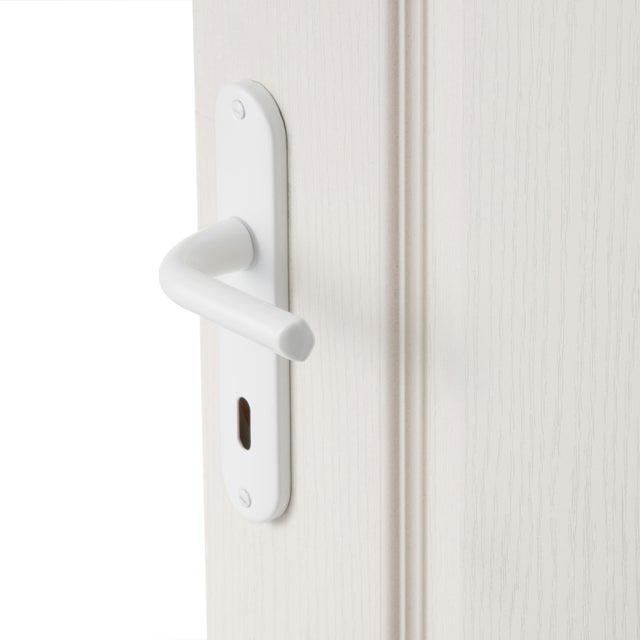 Poignée de porte sur plaque blanche entraxe 165 mm Clé en L AZAR x2