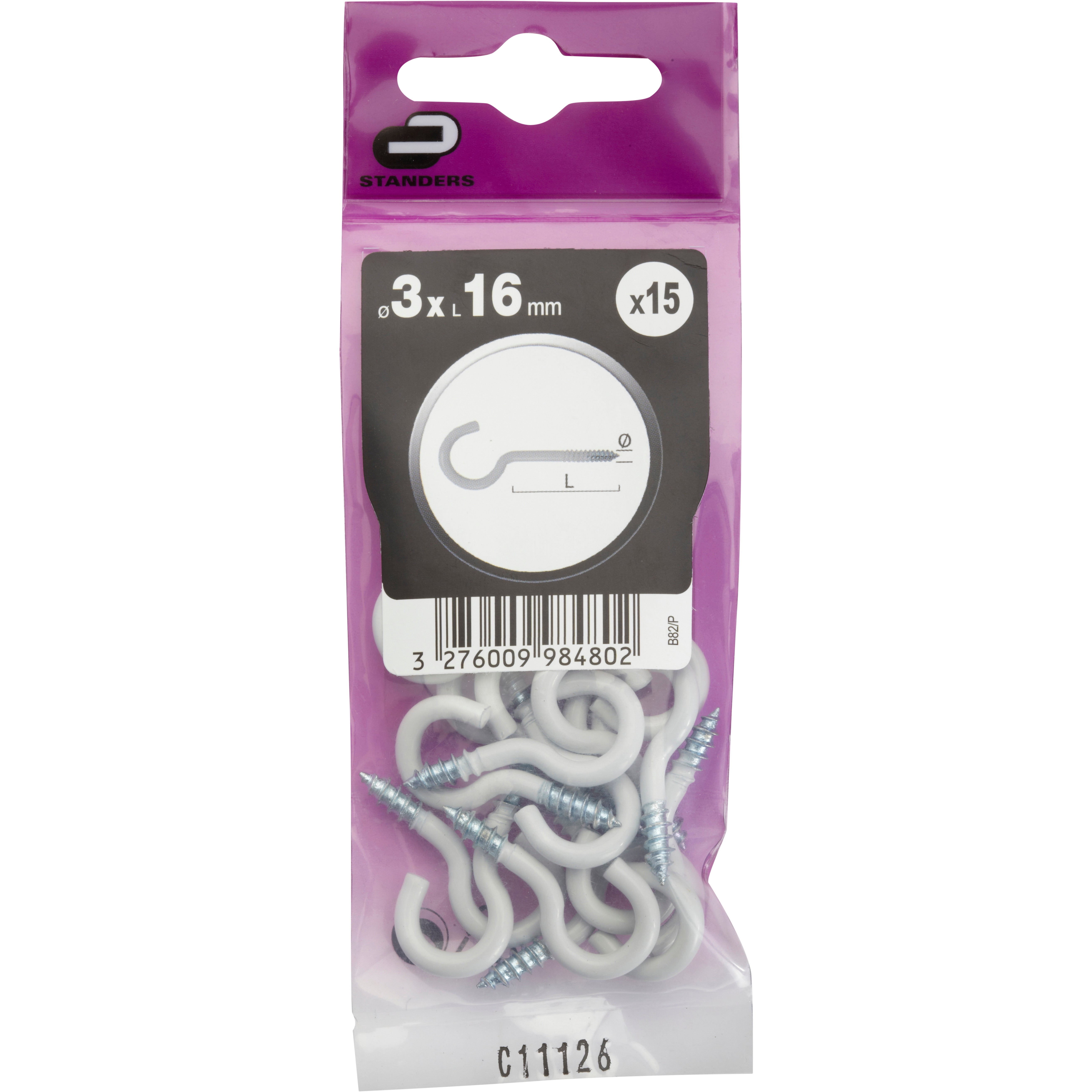 Lot de 15 crochets à visser acier STANDERS, Diam.3 x L.16 mm - 5